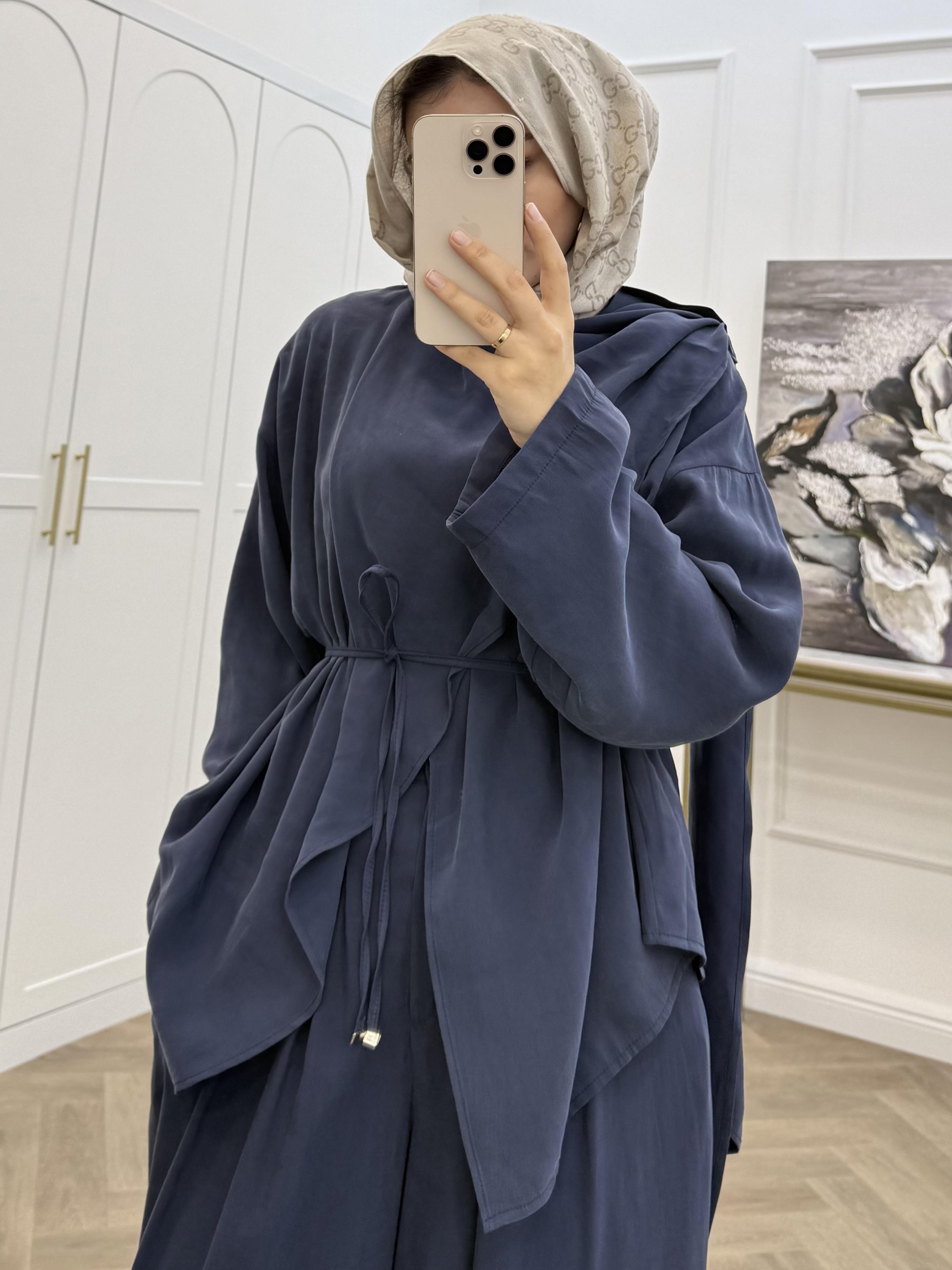 ŞAL DETAY MODAL PANTOLONLU TAKIM İNDİGO