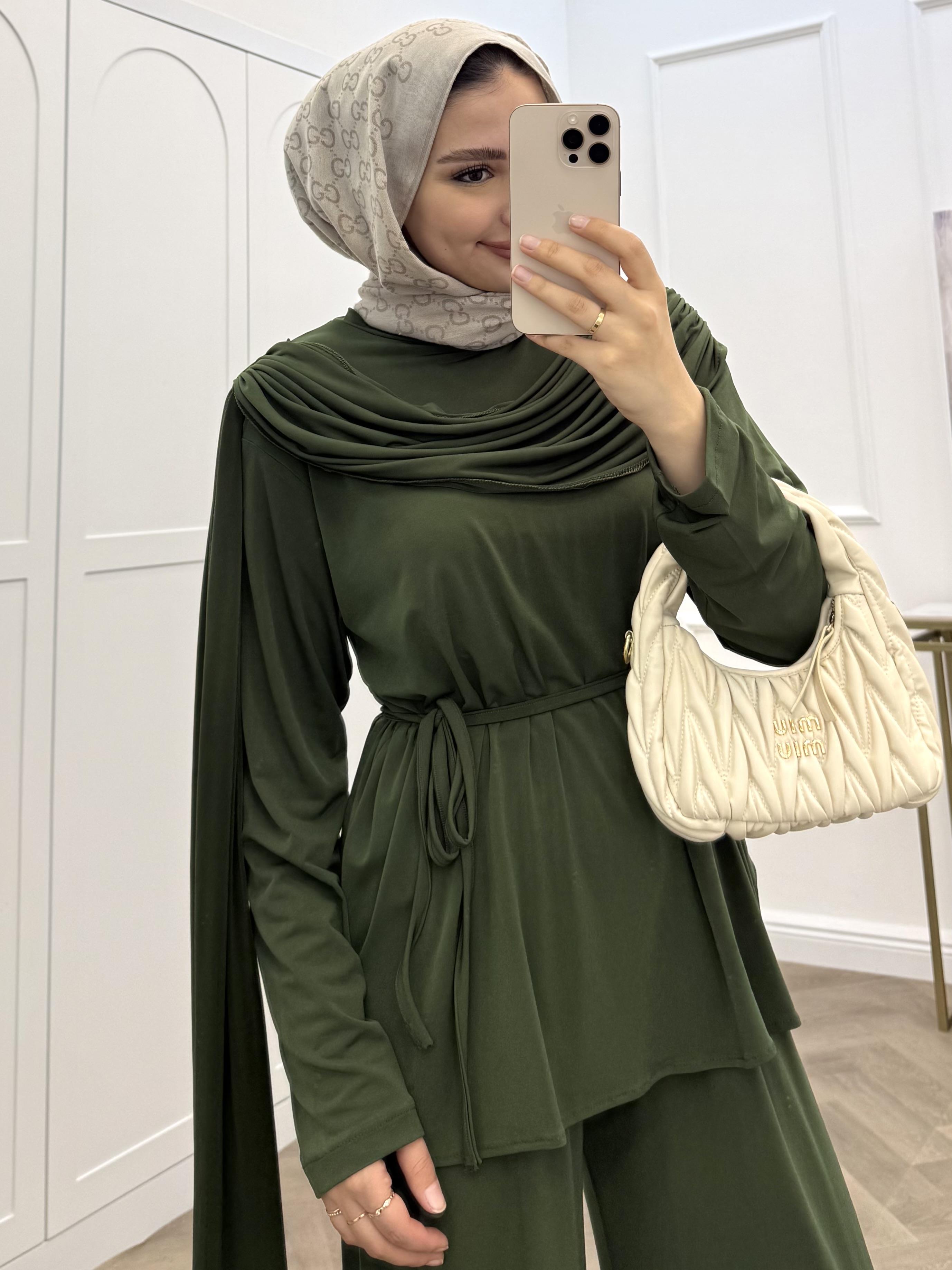 ŞAL DETAY SANDY PANTOLONLU TAKIM HAKİ