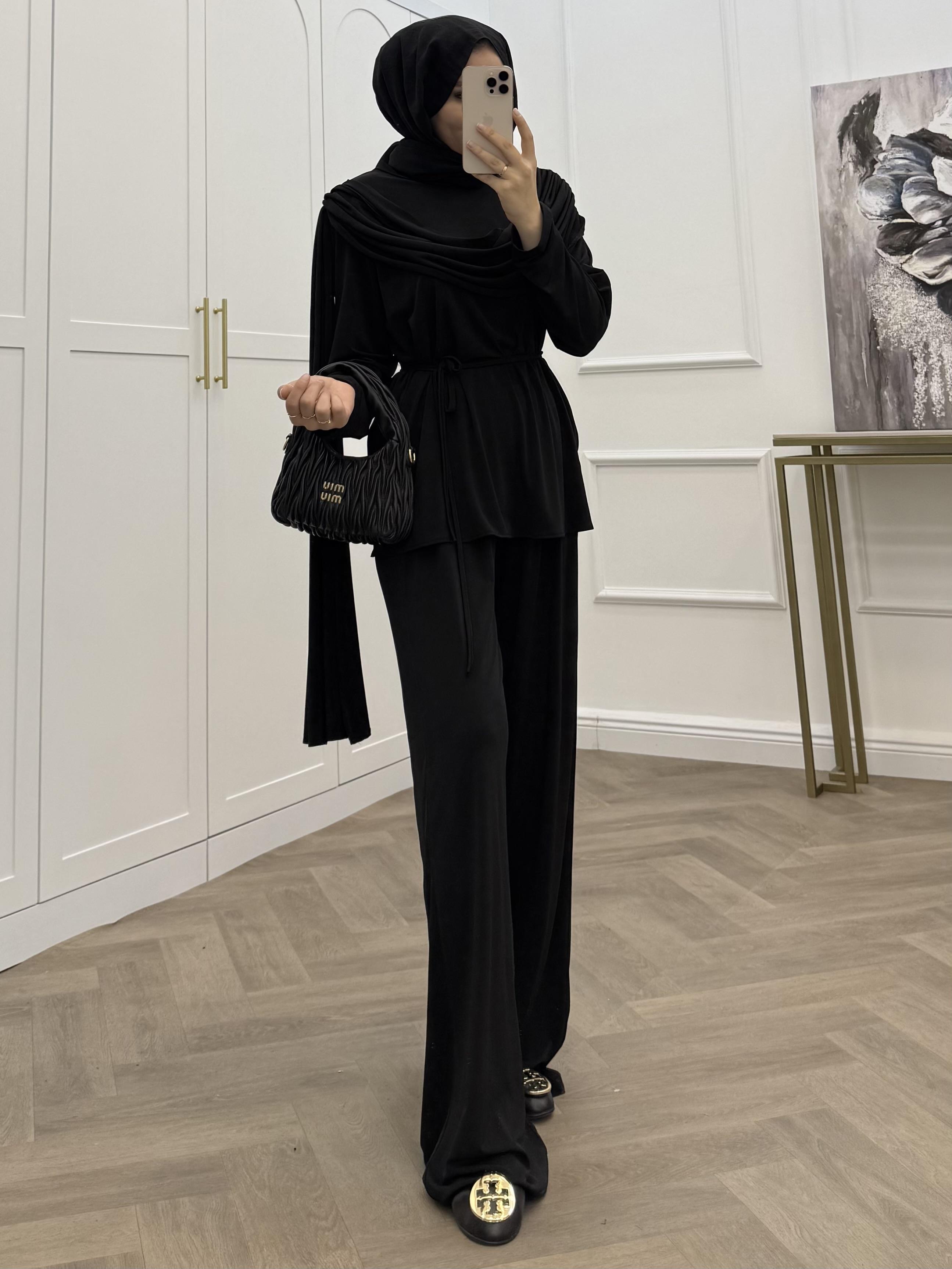 ŞAL DETAY SANDY PANTOLONLU TAKIM SİYAH