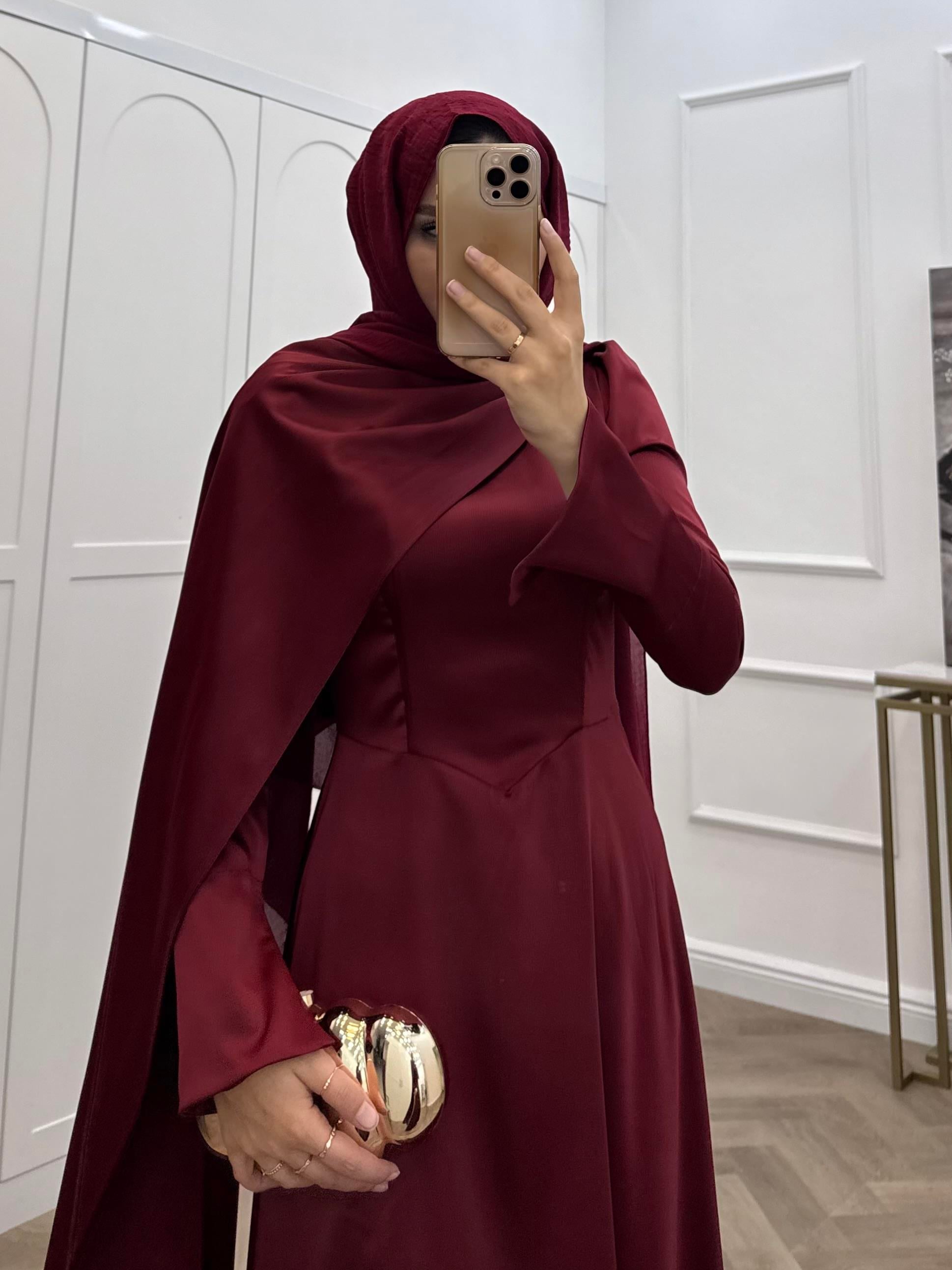 ŞAL DETAY SATEN ABİYE BORDO