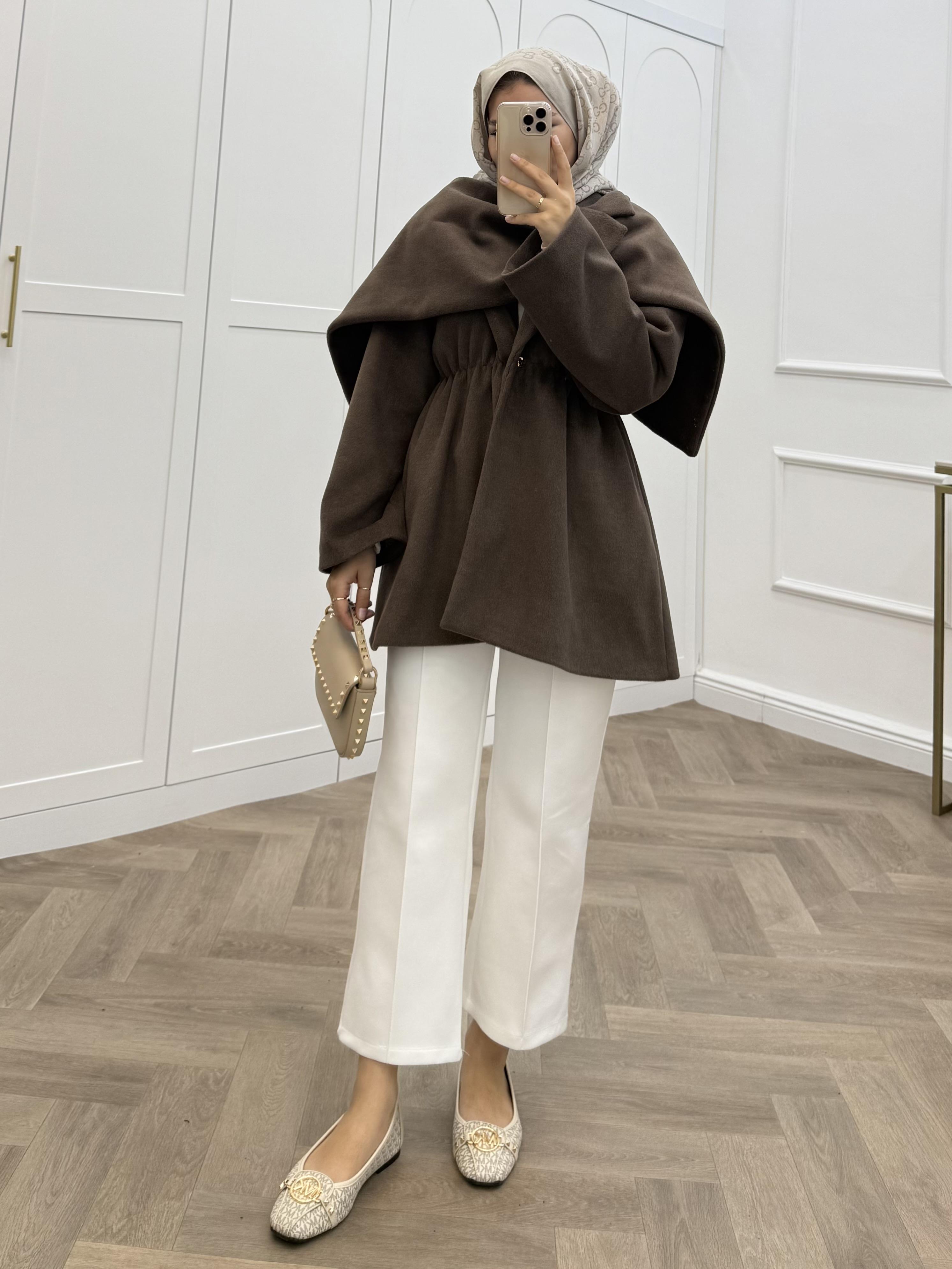 ŞAL DETAYLI KAŞE CEKET KAHVE