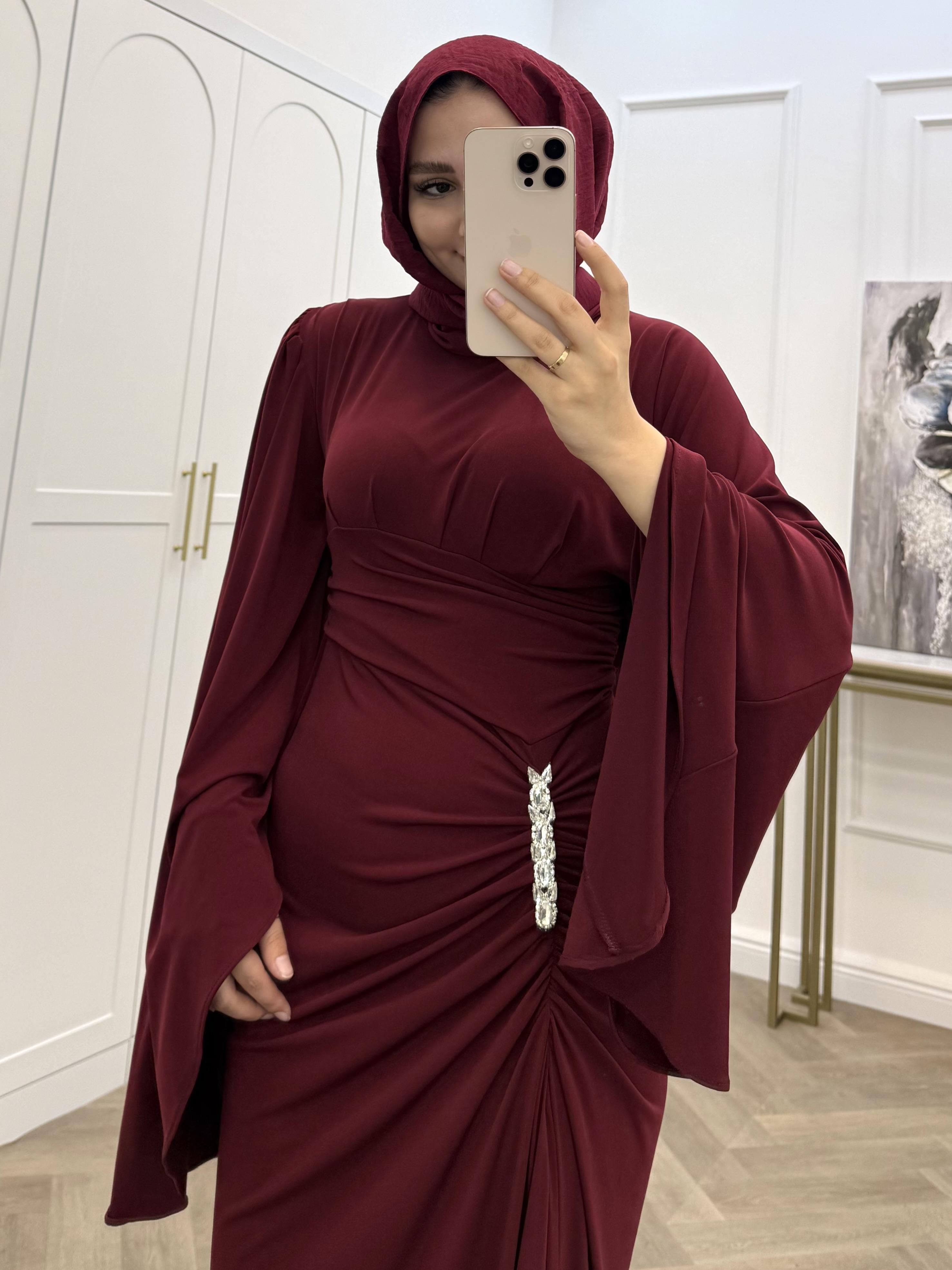 SALAŞ KOL SANDY ELBİSE BORDO