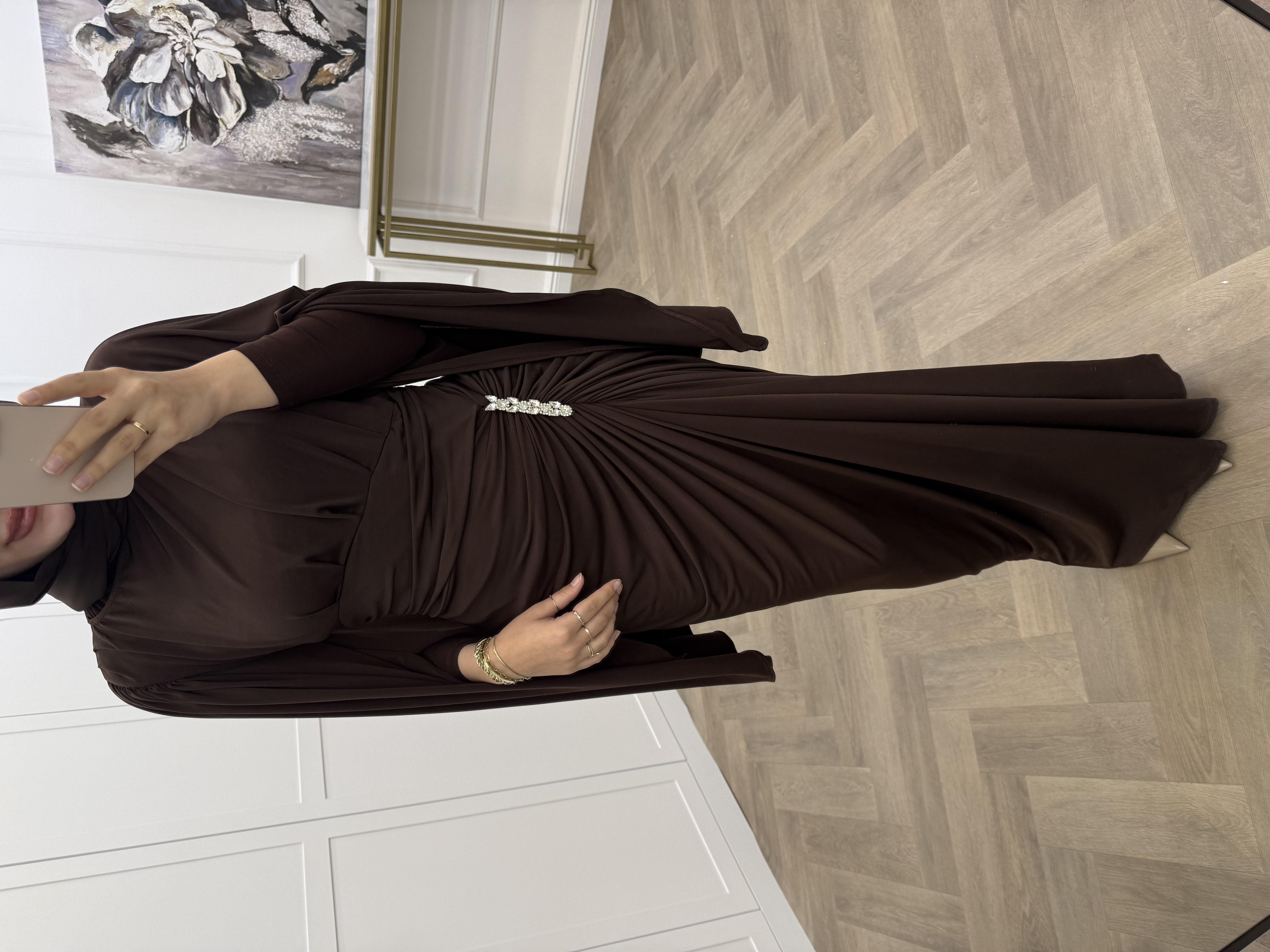 SALAŞ KOL SANDY ELBİSE KAHVE