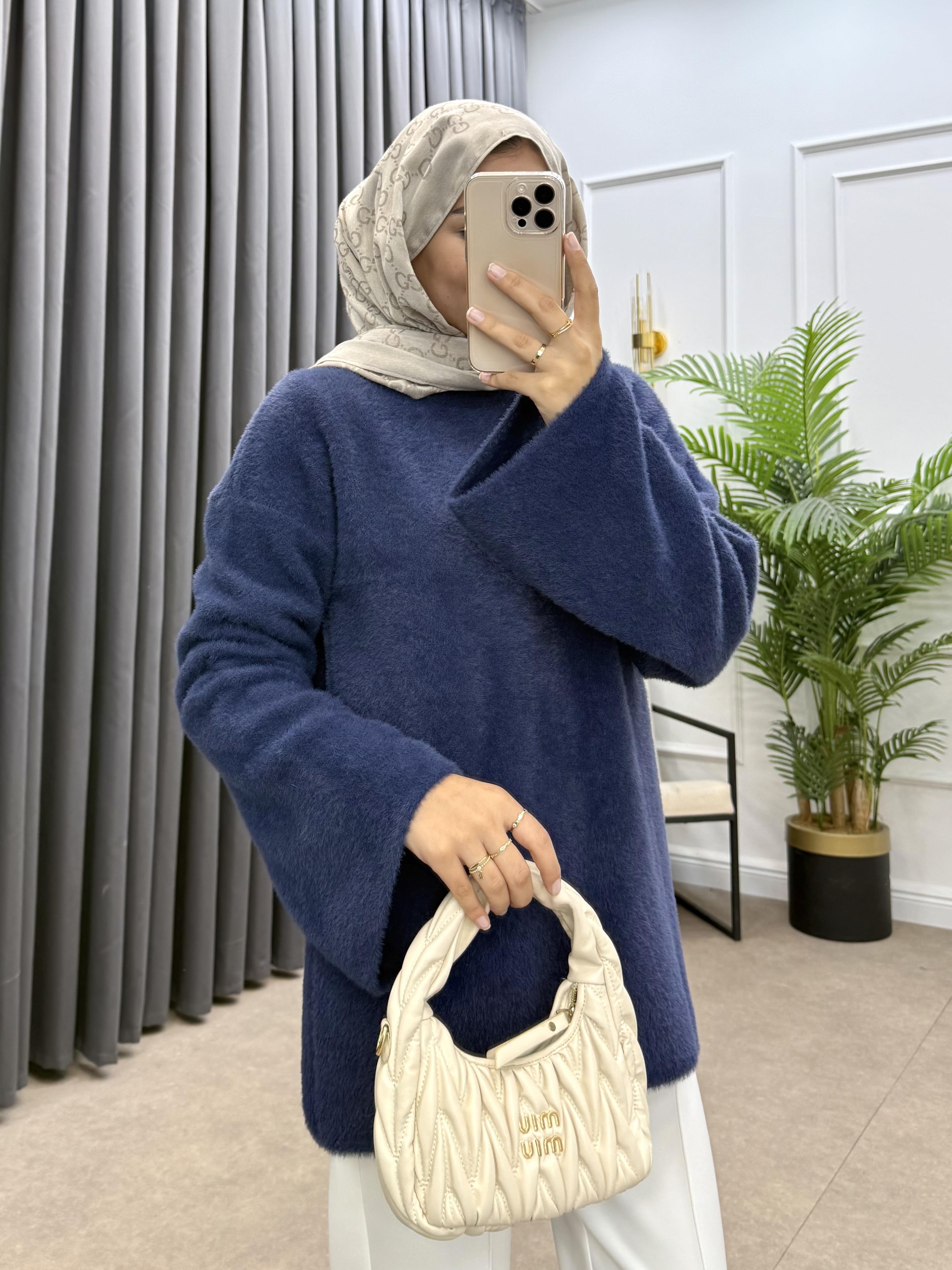 SALAŞ KOL YOMUŞ BLUZ LACİVERT