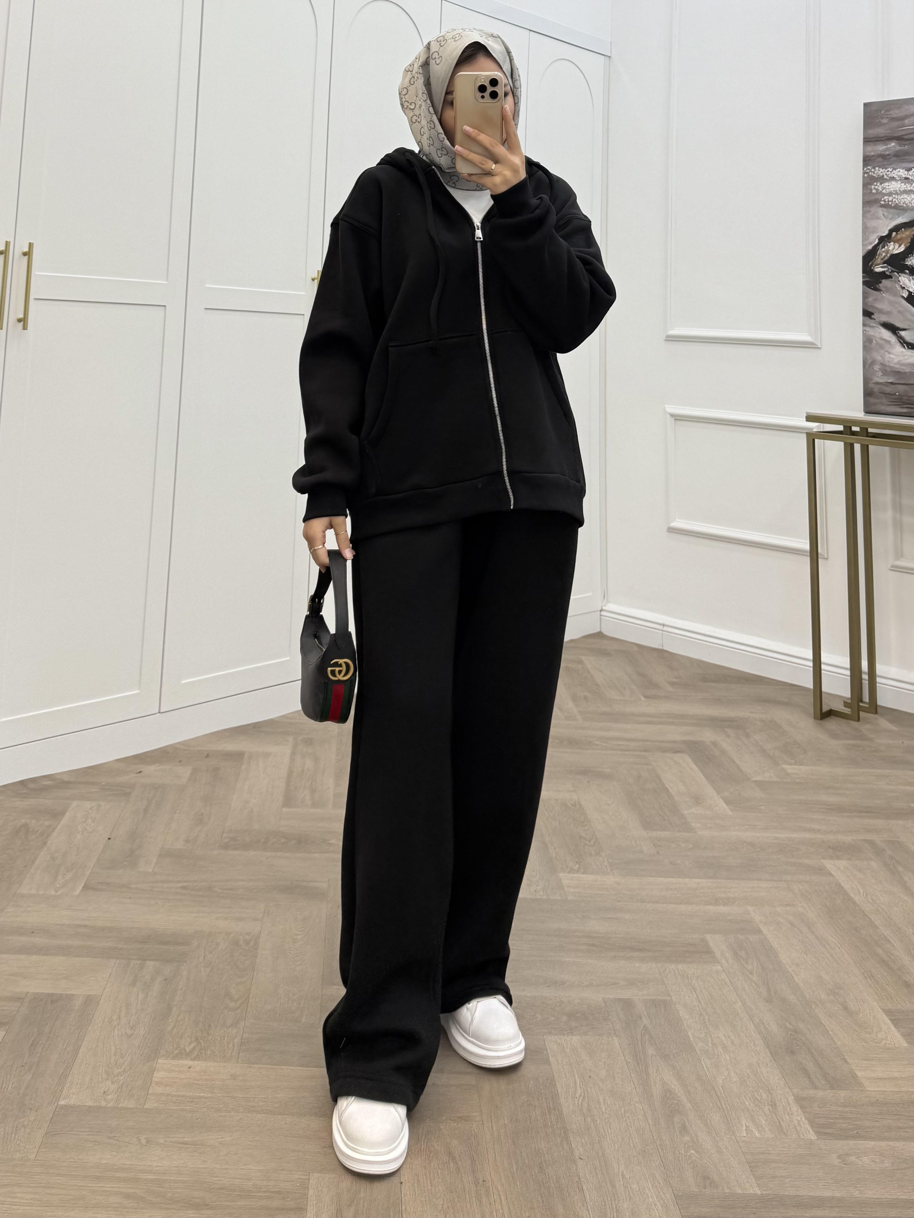 ŞARDONLU FERMUARLI TAKIM SİYAH