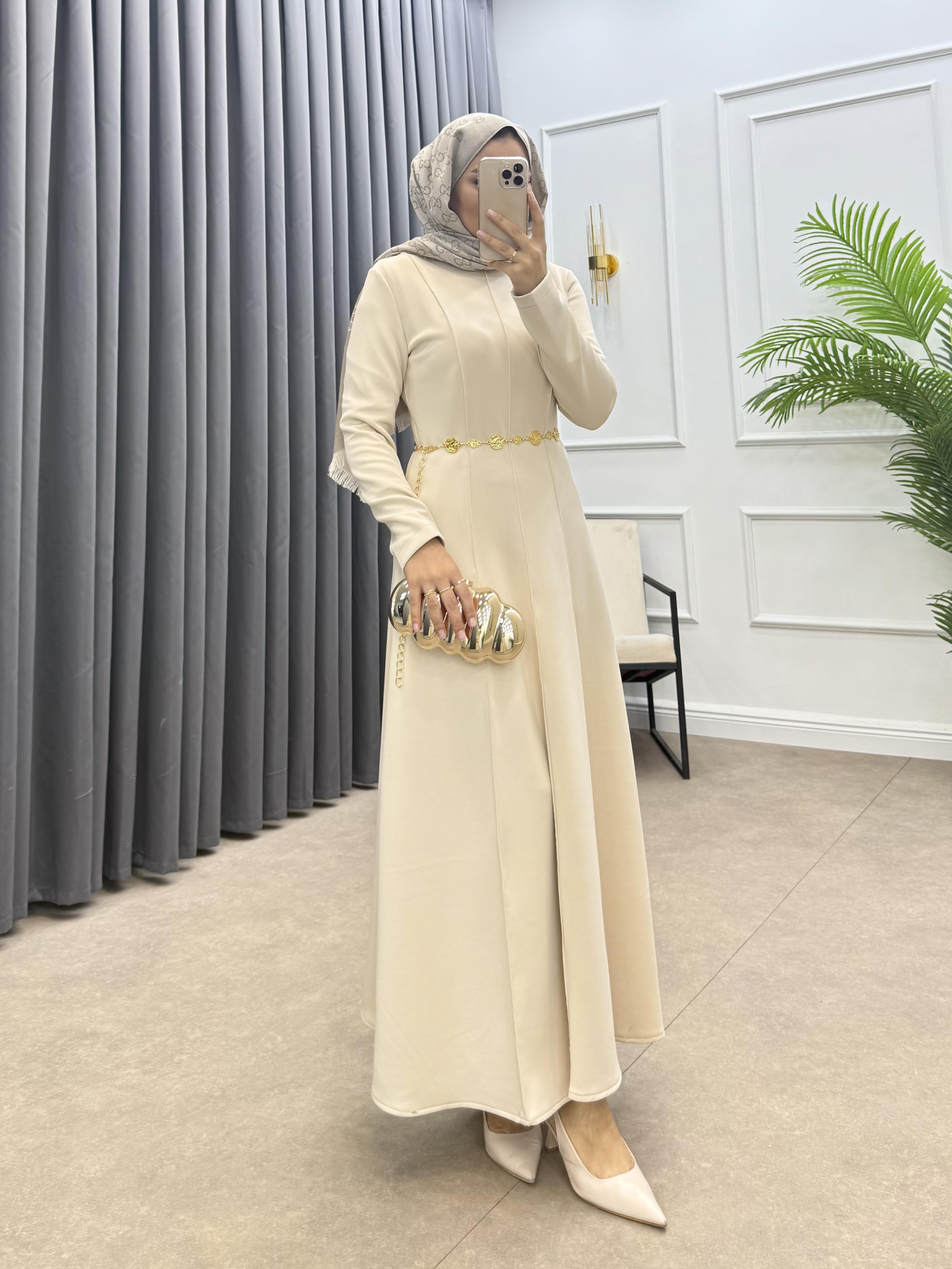 SCUBA ÖRGÜ KEMERLİ ELBİSE TAŞ