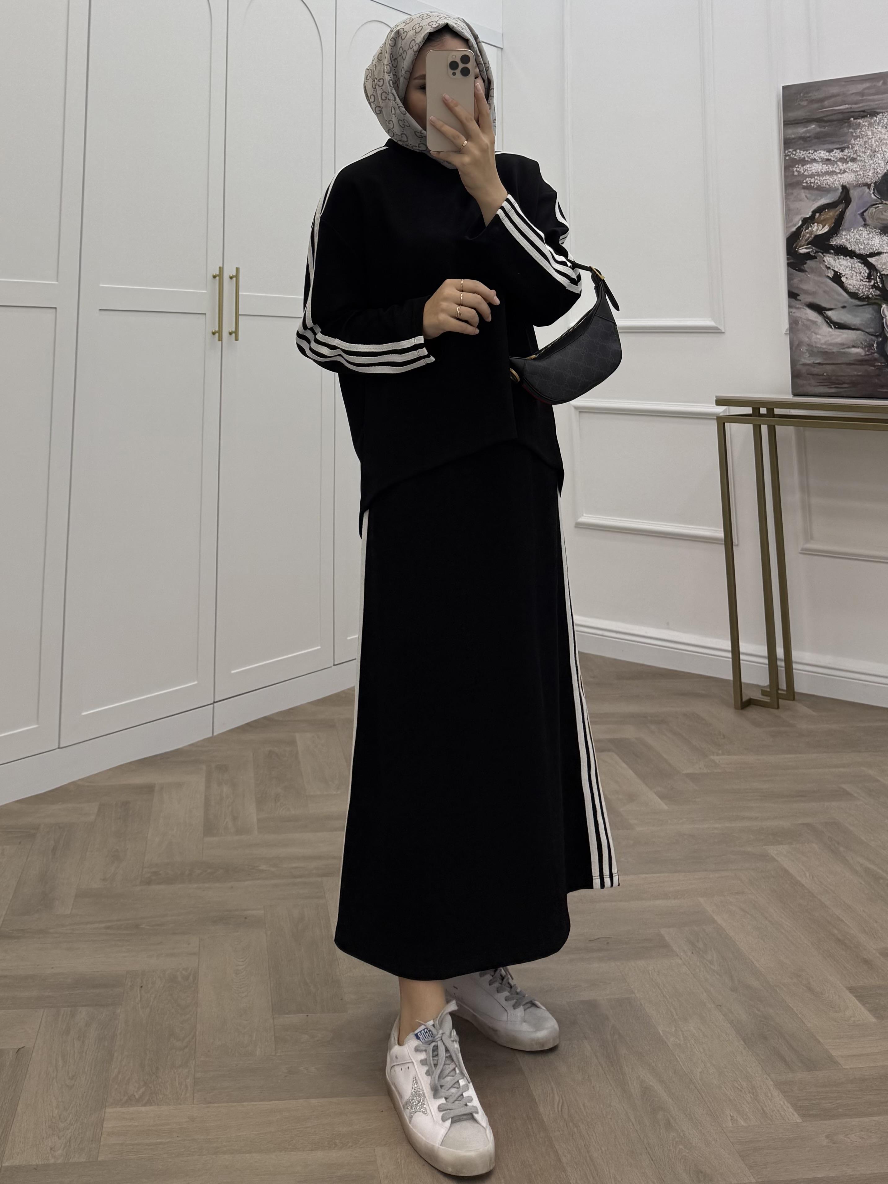 ŞERİTLİ ETEKLİ TAKIM SİYAH