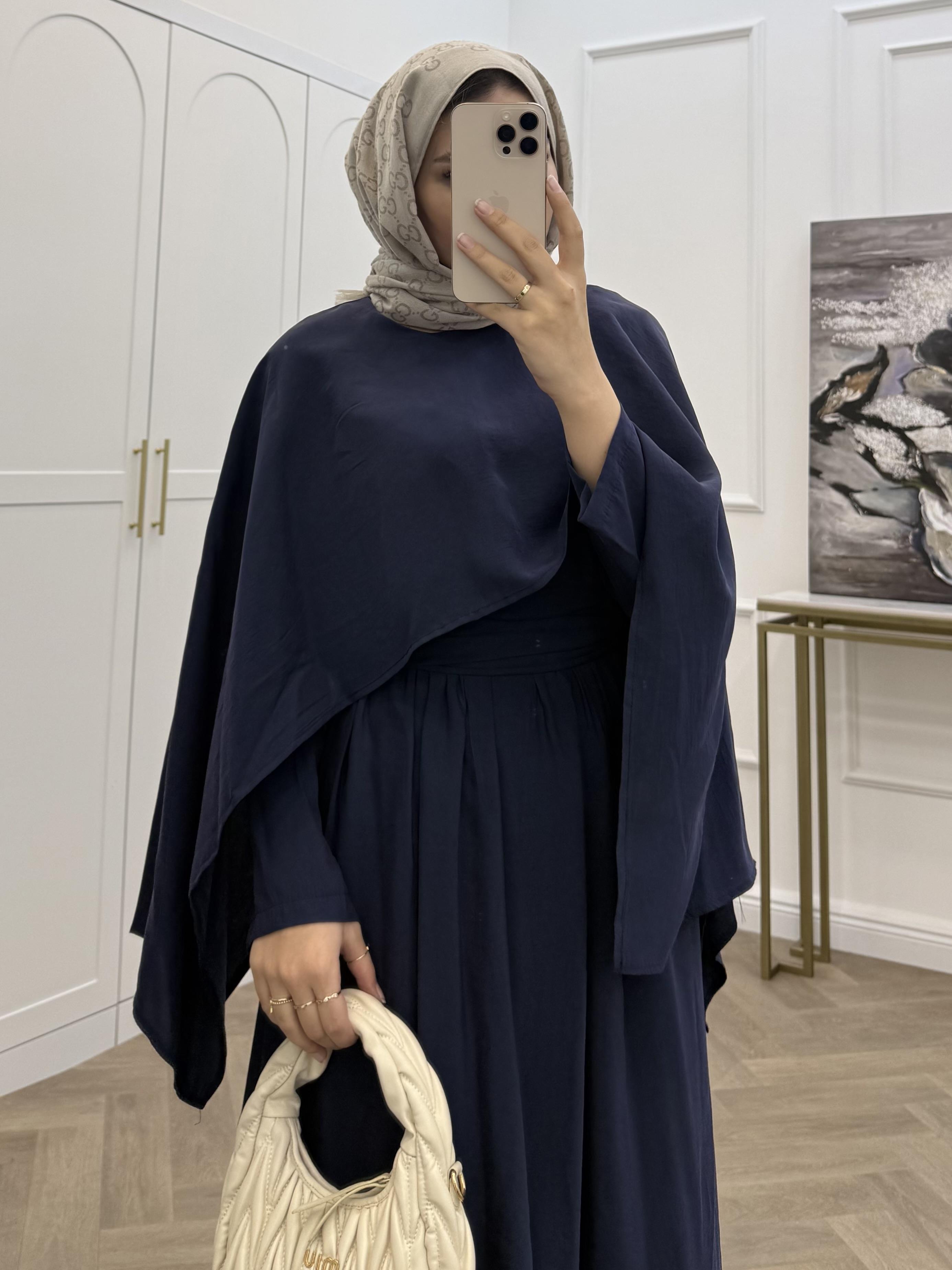 SEVA PELERİNLİ ELBİSE LACİVERT