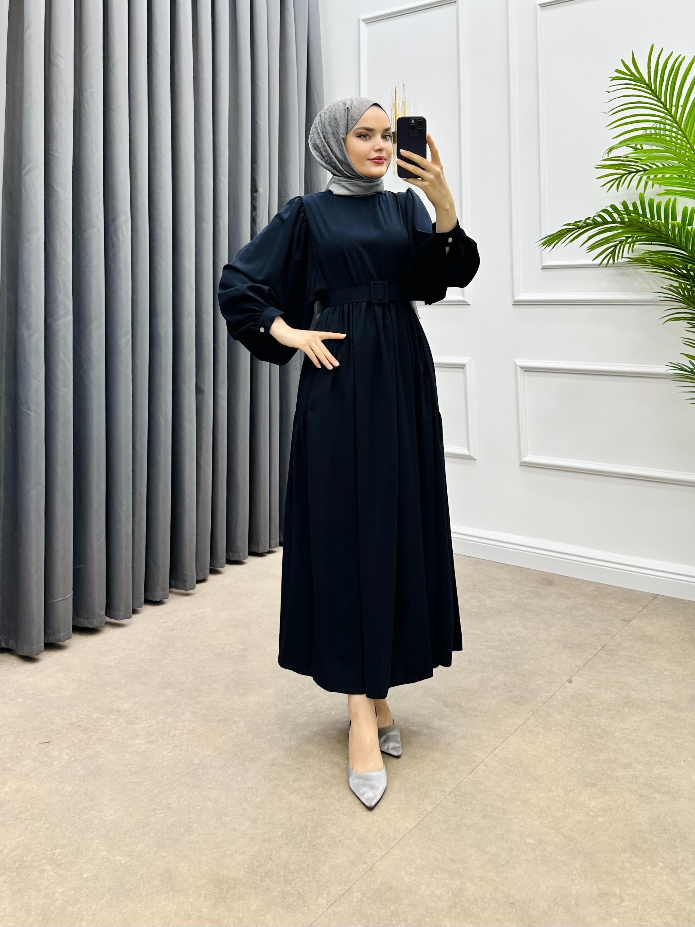 SEYYAR KEMERLİ ELBİSE LACİVERT