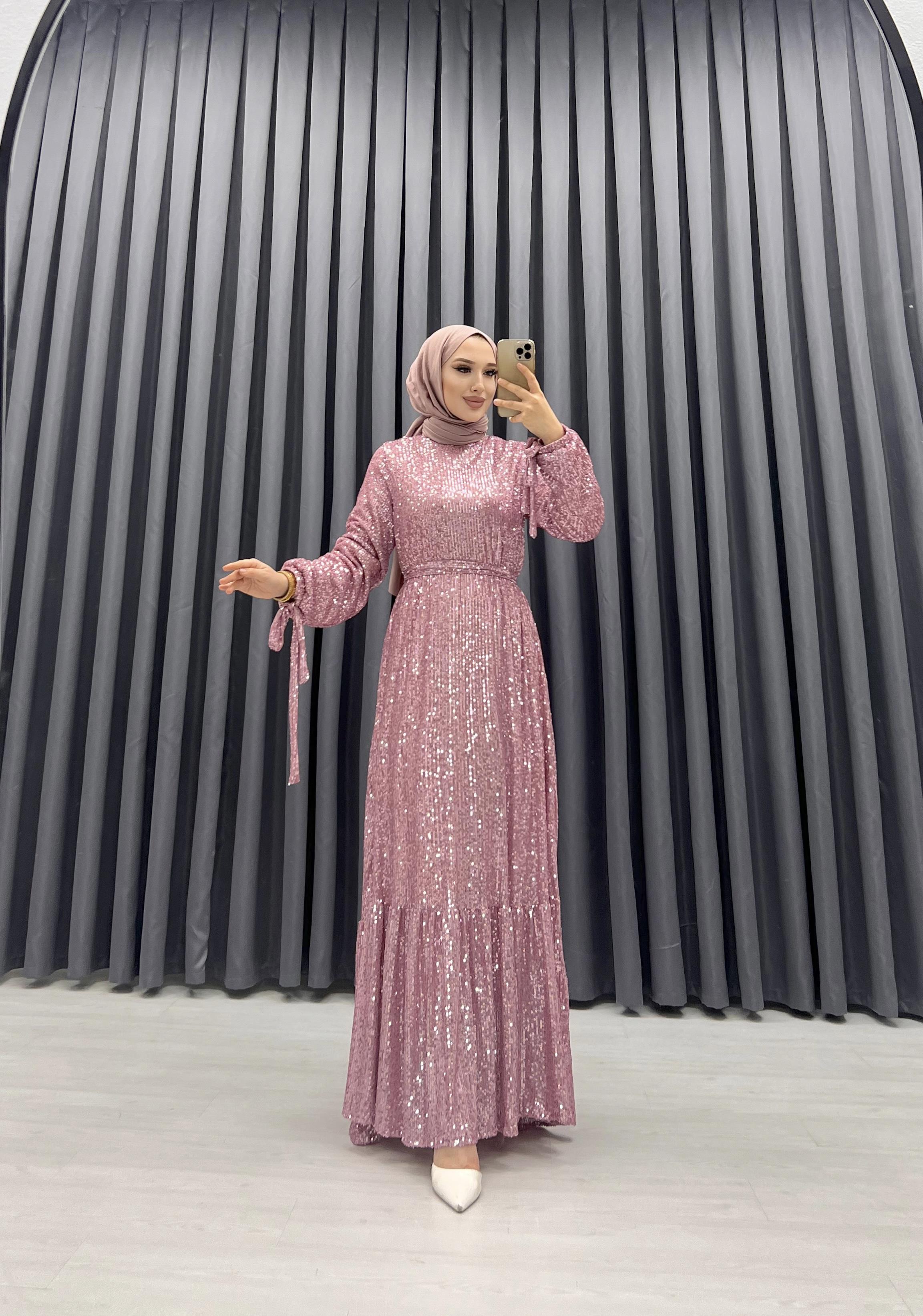 SEYYAR KEMERLİ PUL PAYET ELBİSE PUDRA