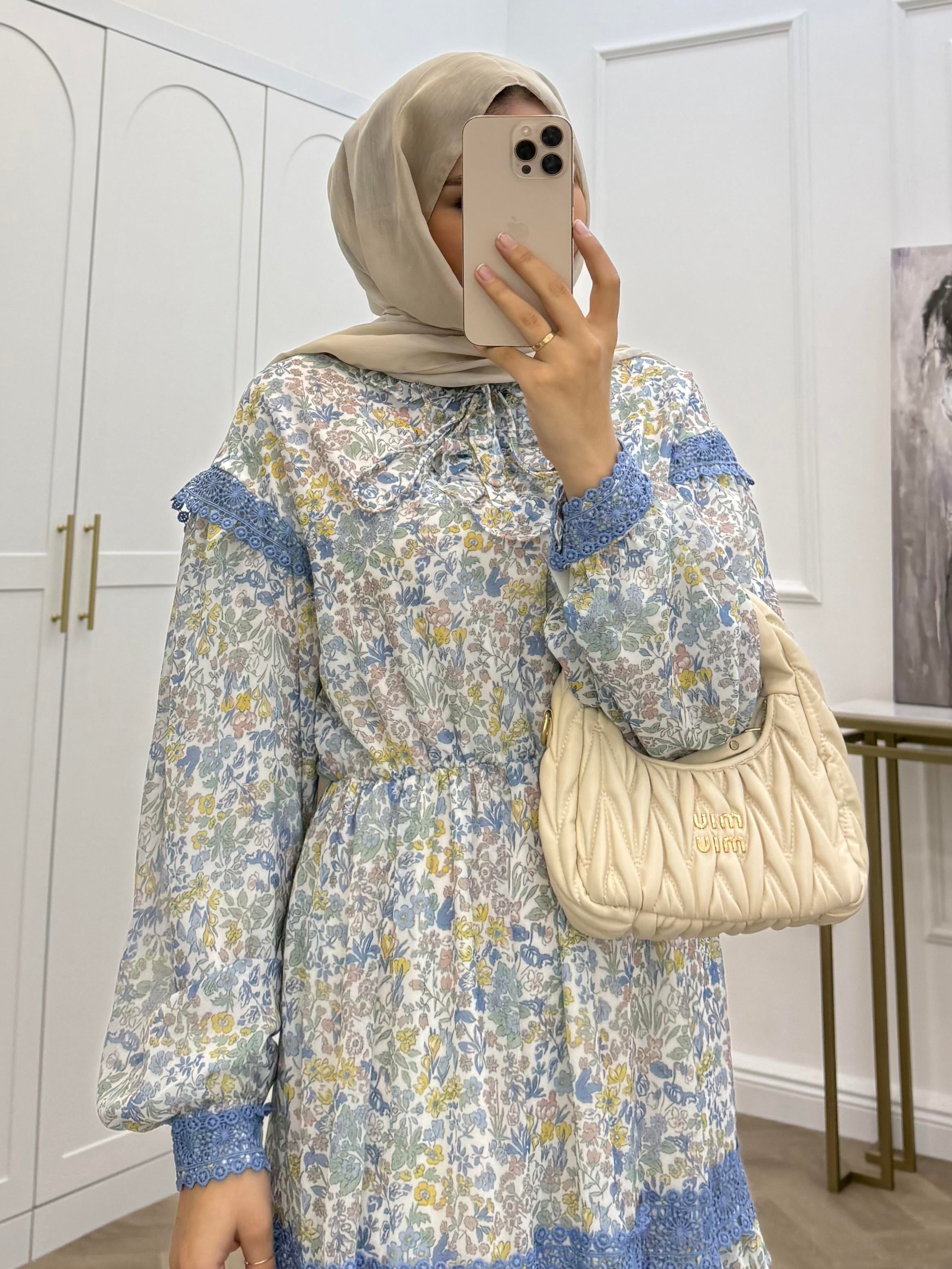 SEYYAR KEMERLİ ŞİFON ELBİSE MAVİ