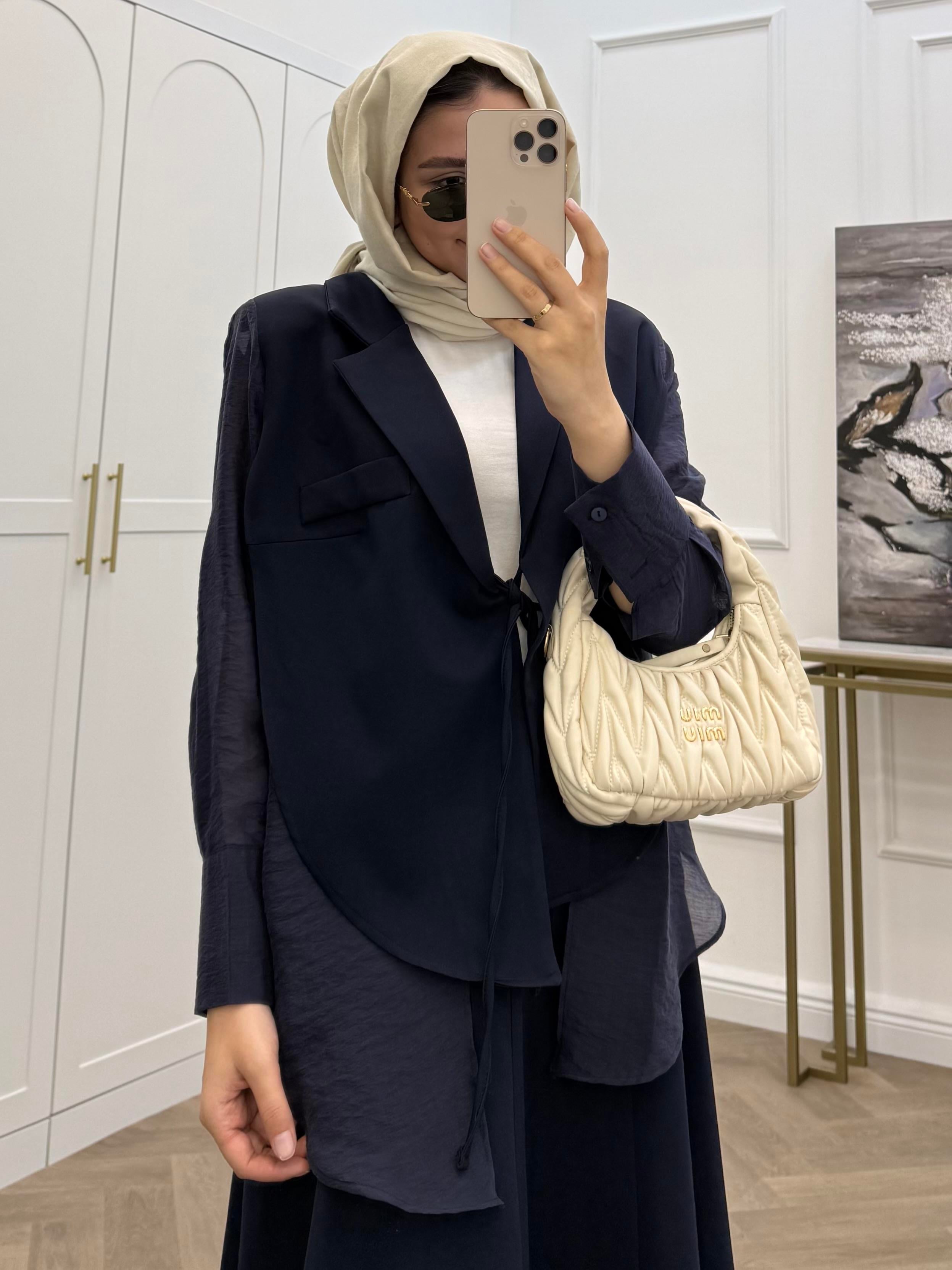 ŞİFON DETAYLI CEKET LACİVERT 