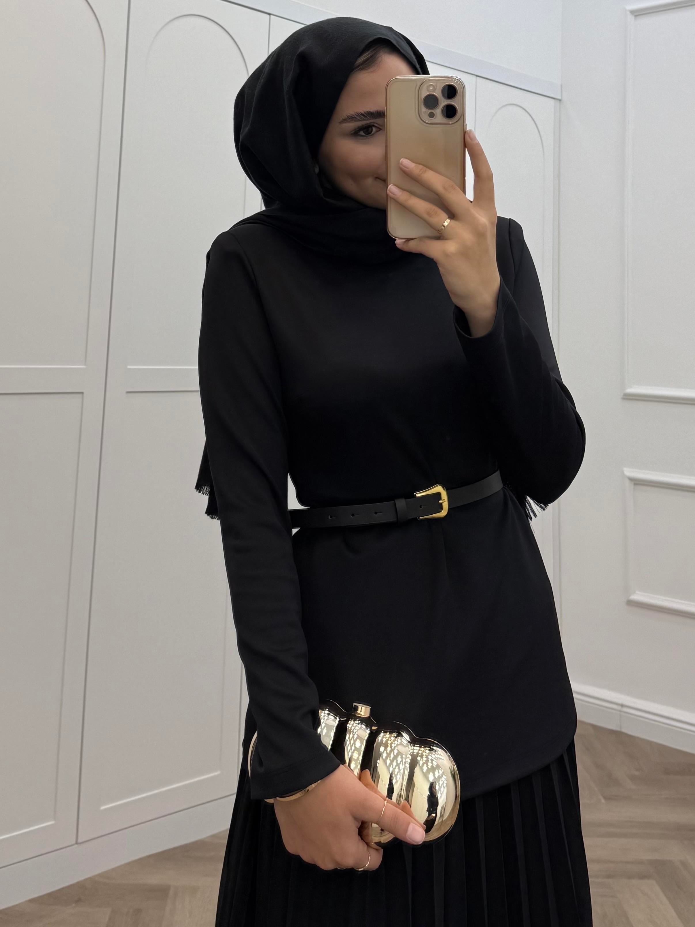 ŞİFON ETEKLİ SCUBA ELBİSE SİYAH