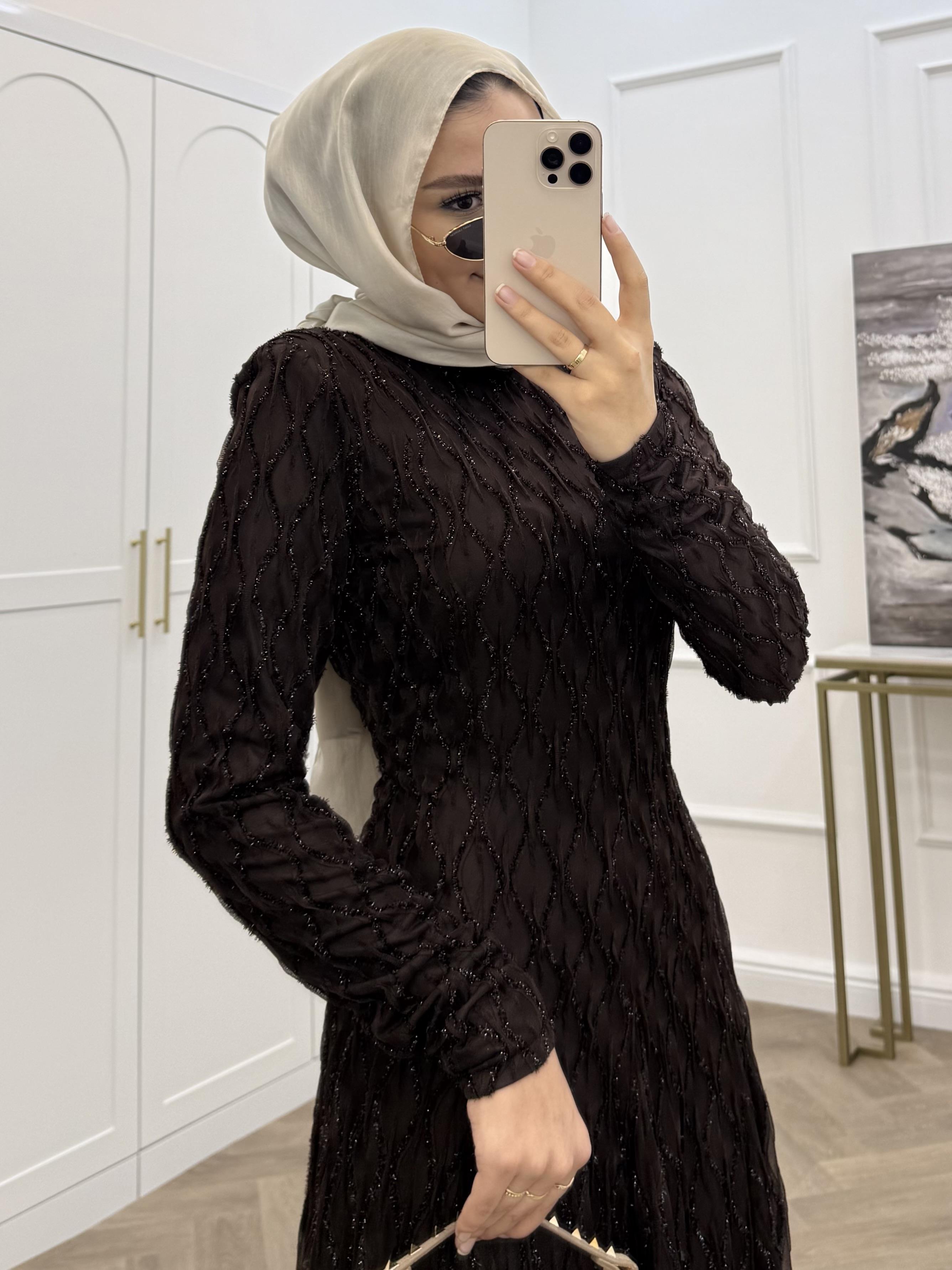 SİMLİ BALIK MODEL ELBİSE KAHVE