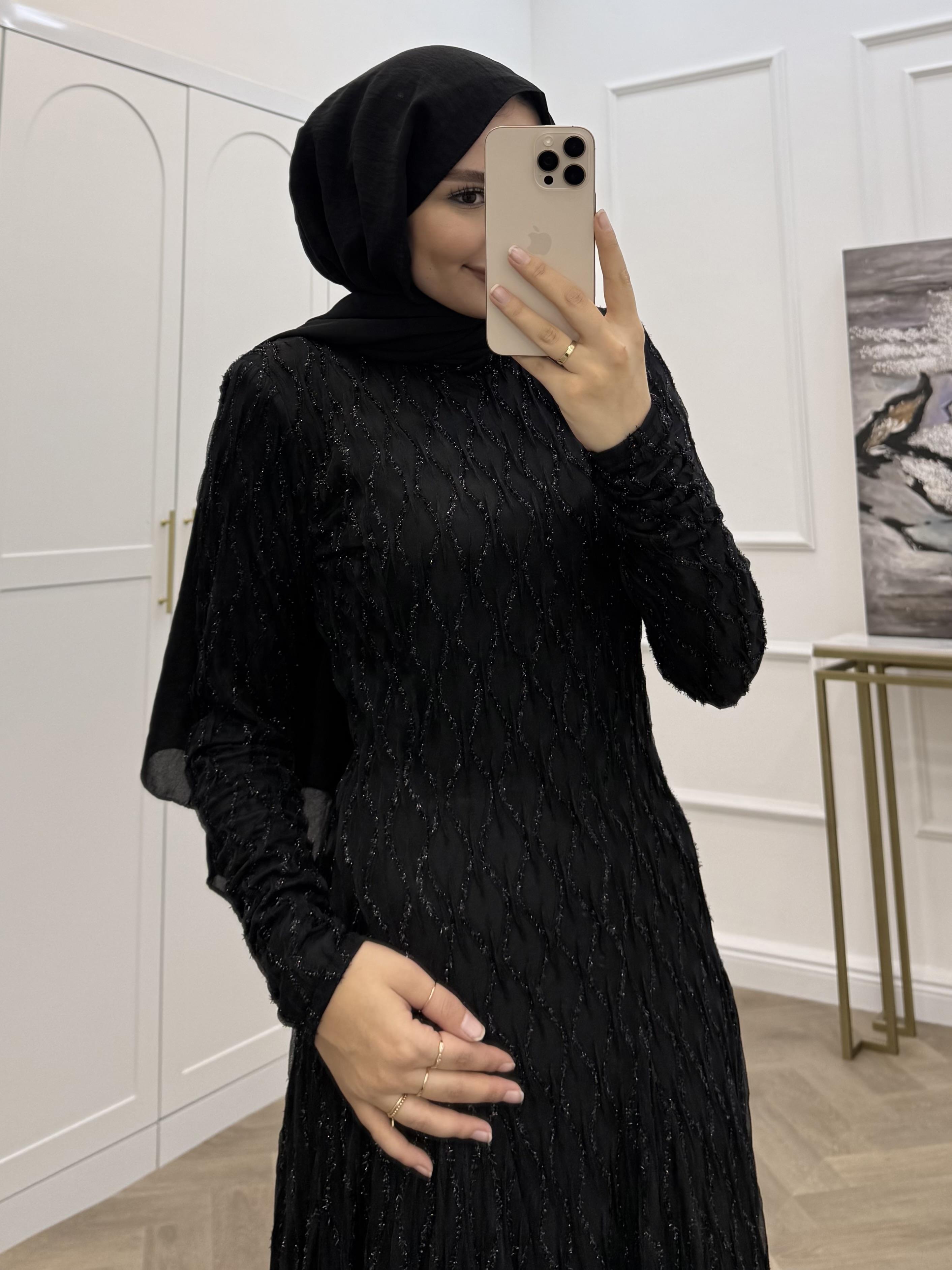 SİMLİ BALIK MODEL ELBİSE  SİYAH