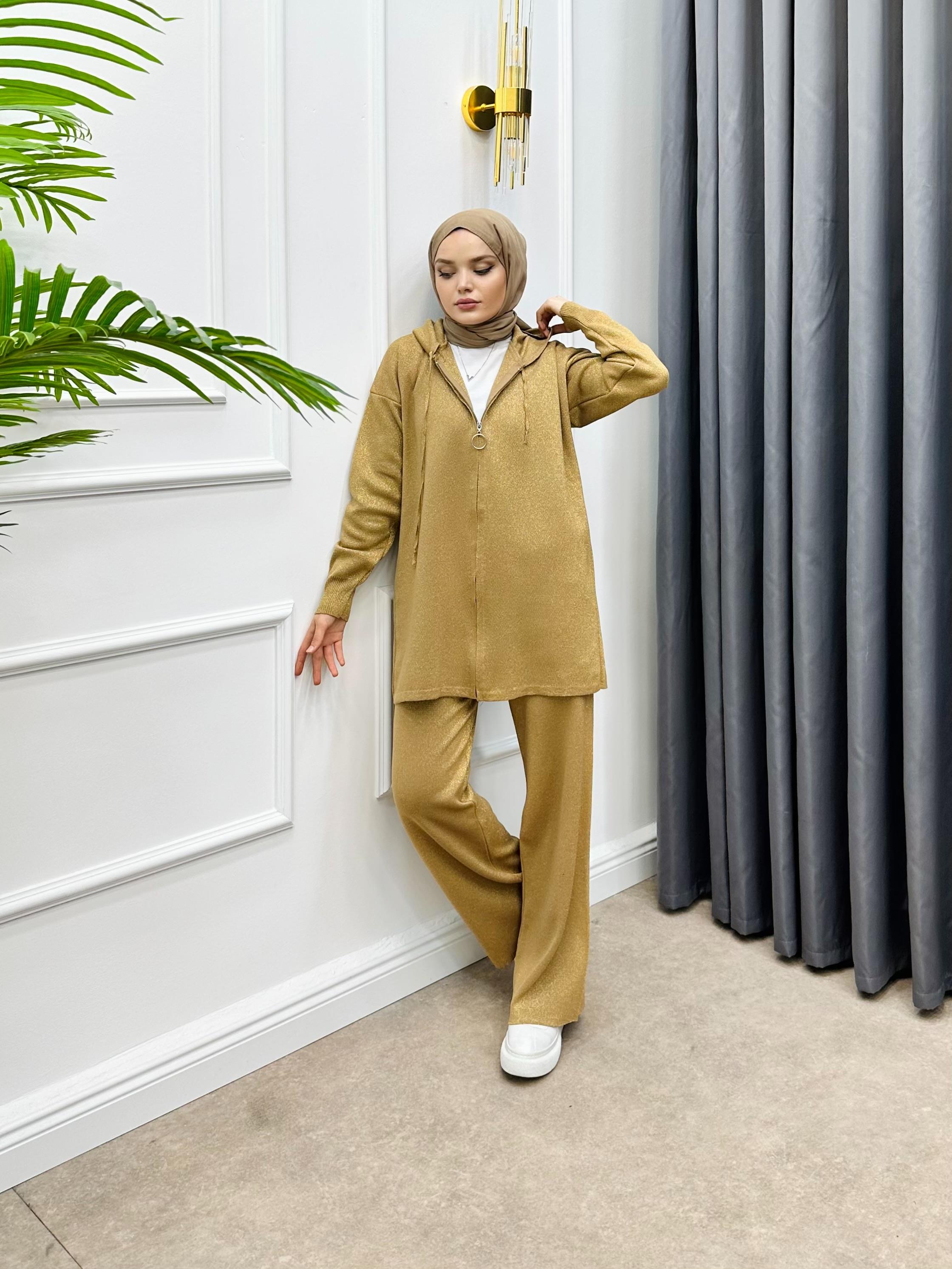 SİMLİ ÇELİK ÖRME TAKIM SÜTLÜ KAHVE