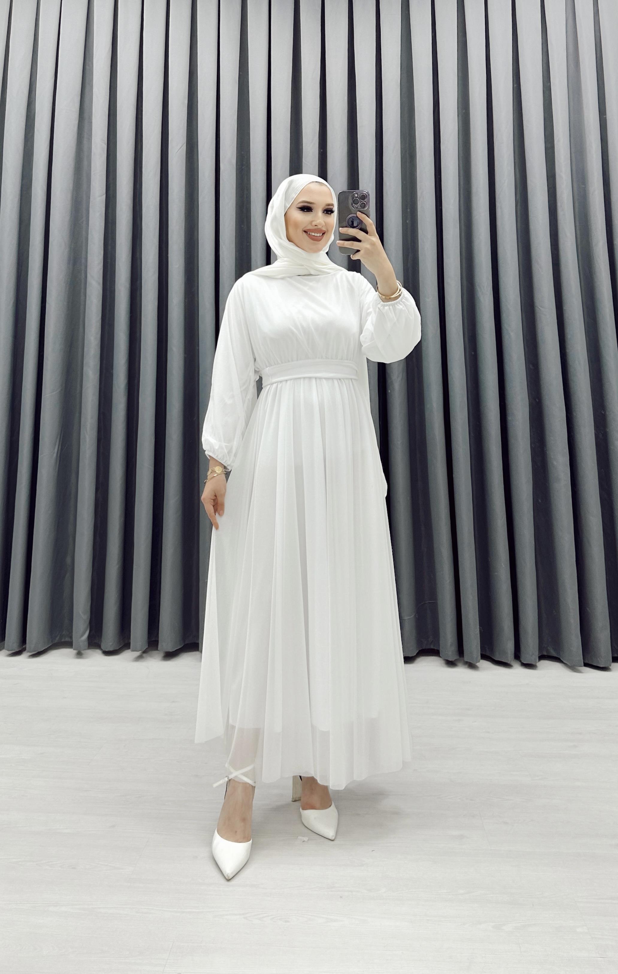SİMLİ TÜL ELBİSE BEYAZ