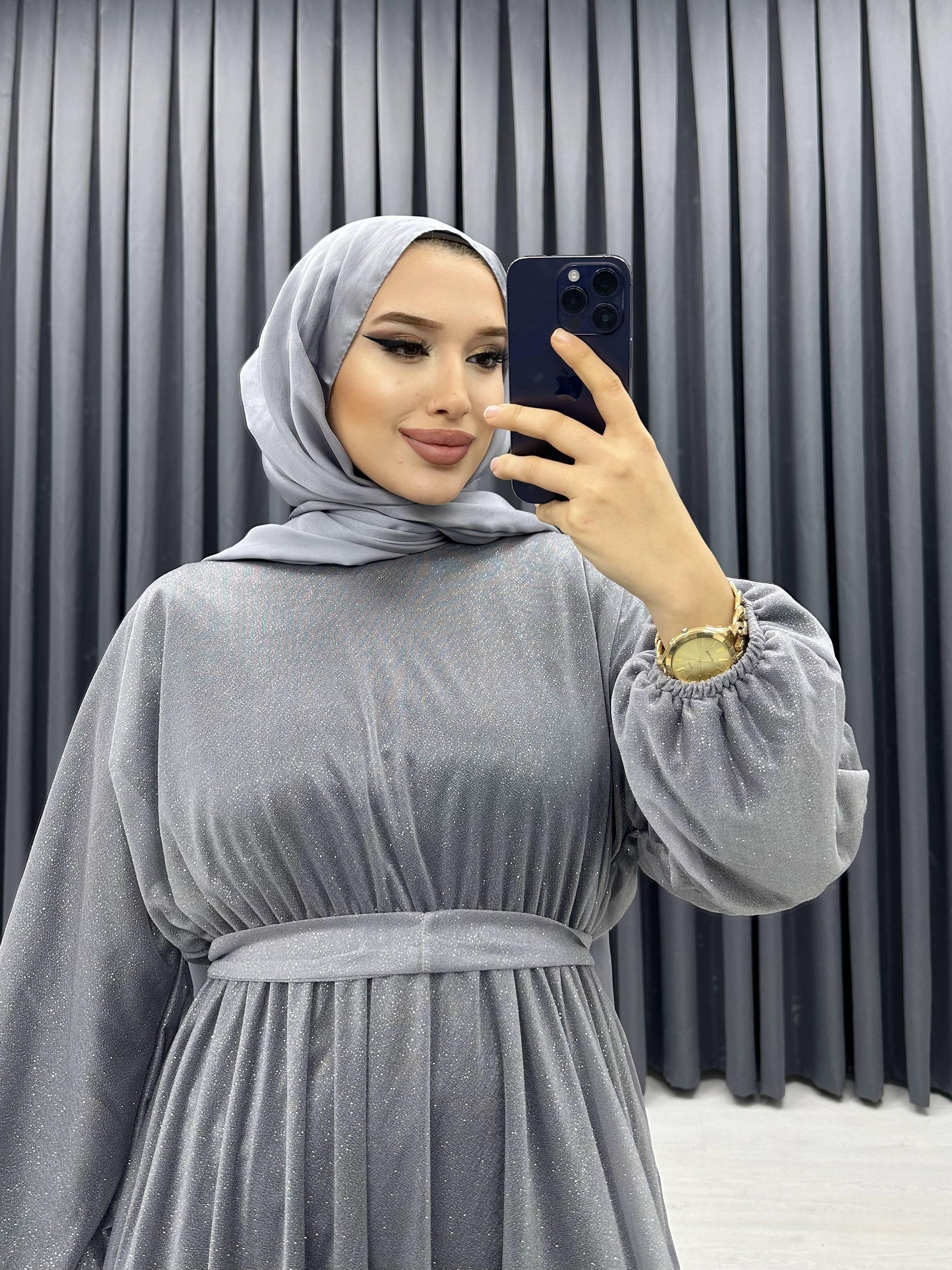 SİMLİ TÜL ELBİSE GRİ