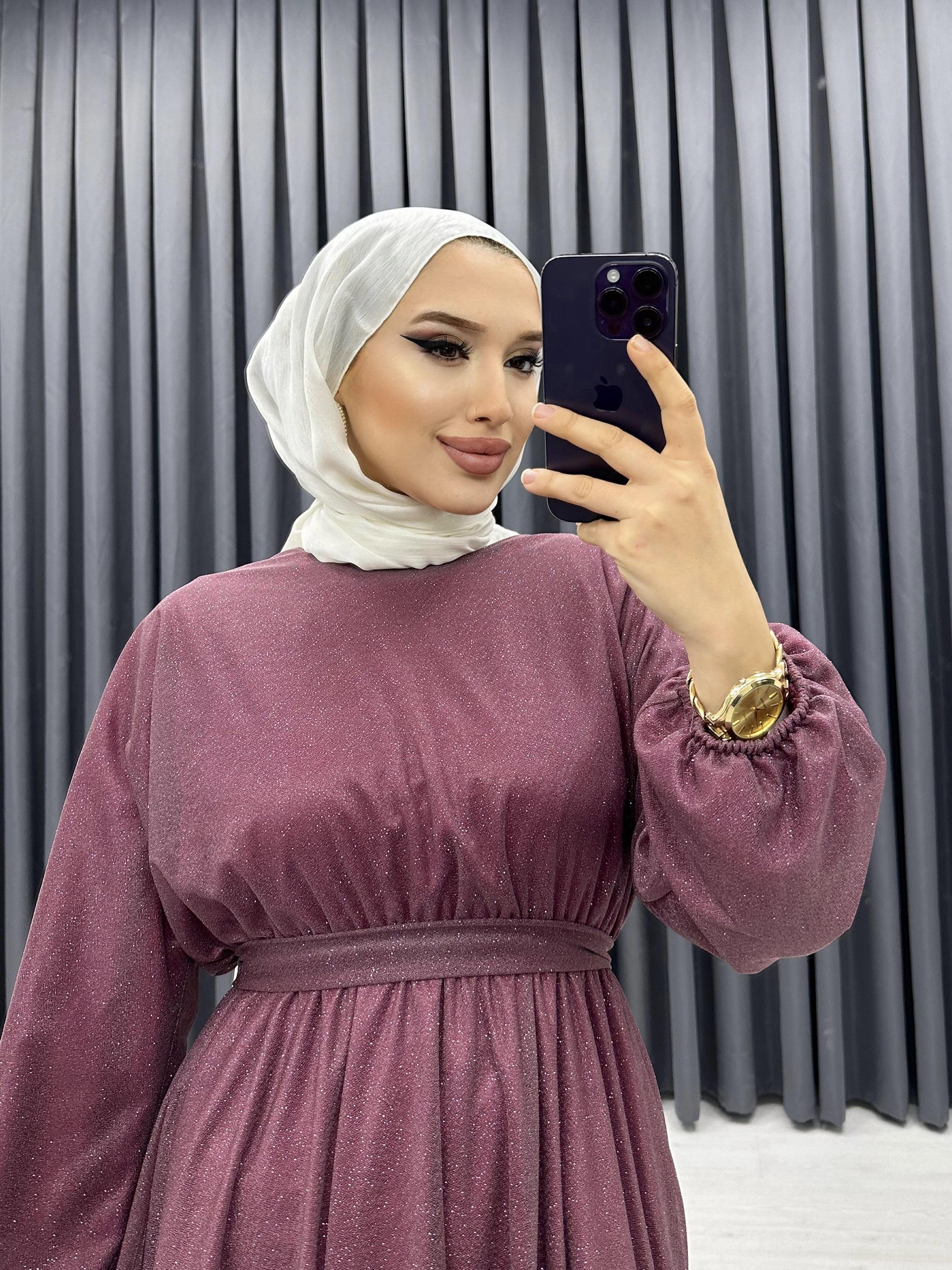 SİMLİ TÜL ELBİSE KOYU MÜRDÜM