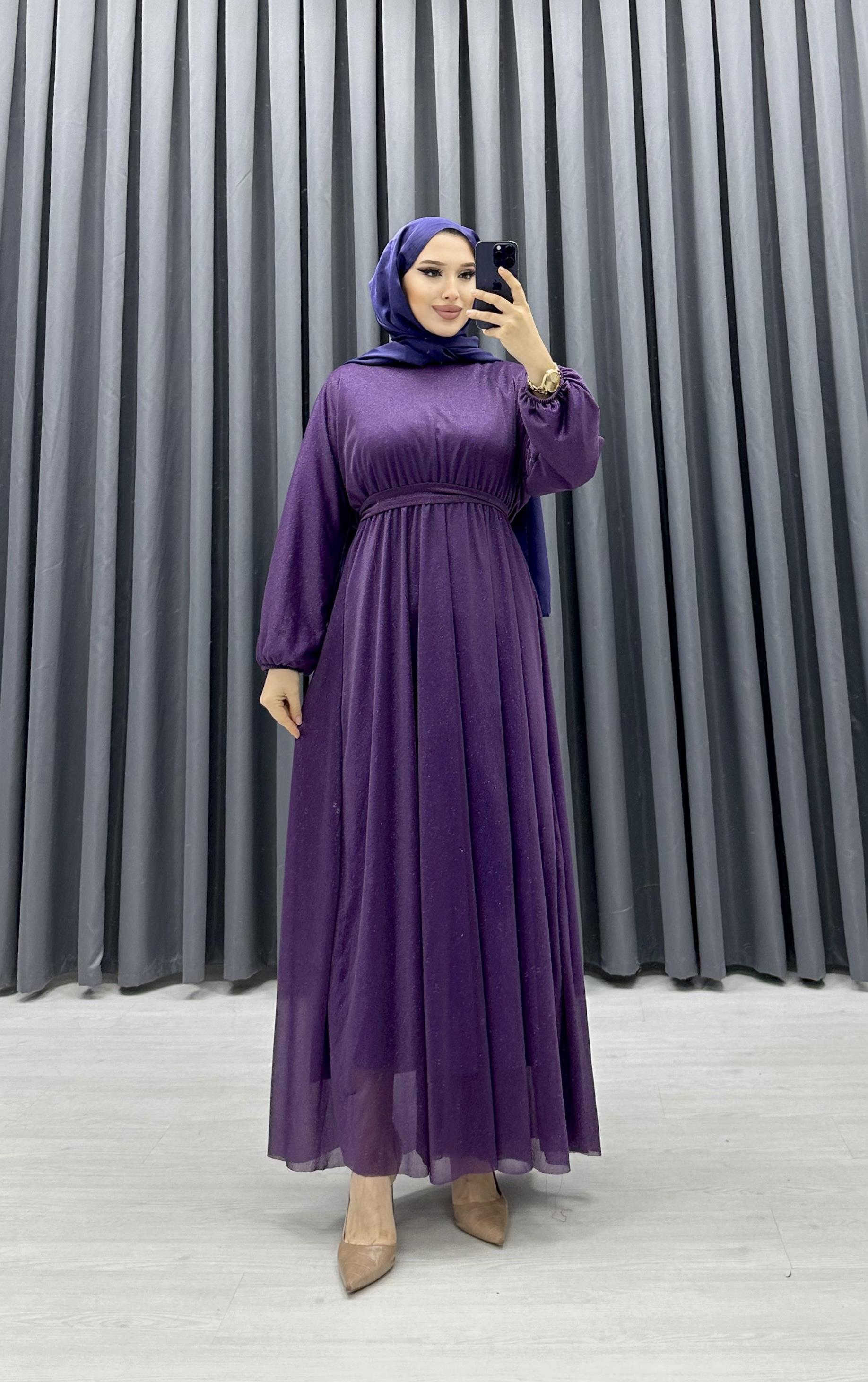 SİMLİ TÜL ELBİSE MOR