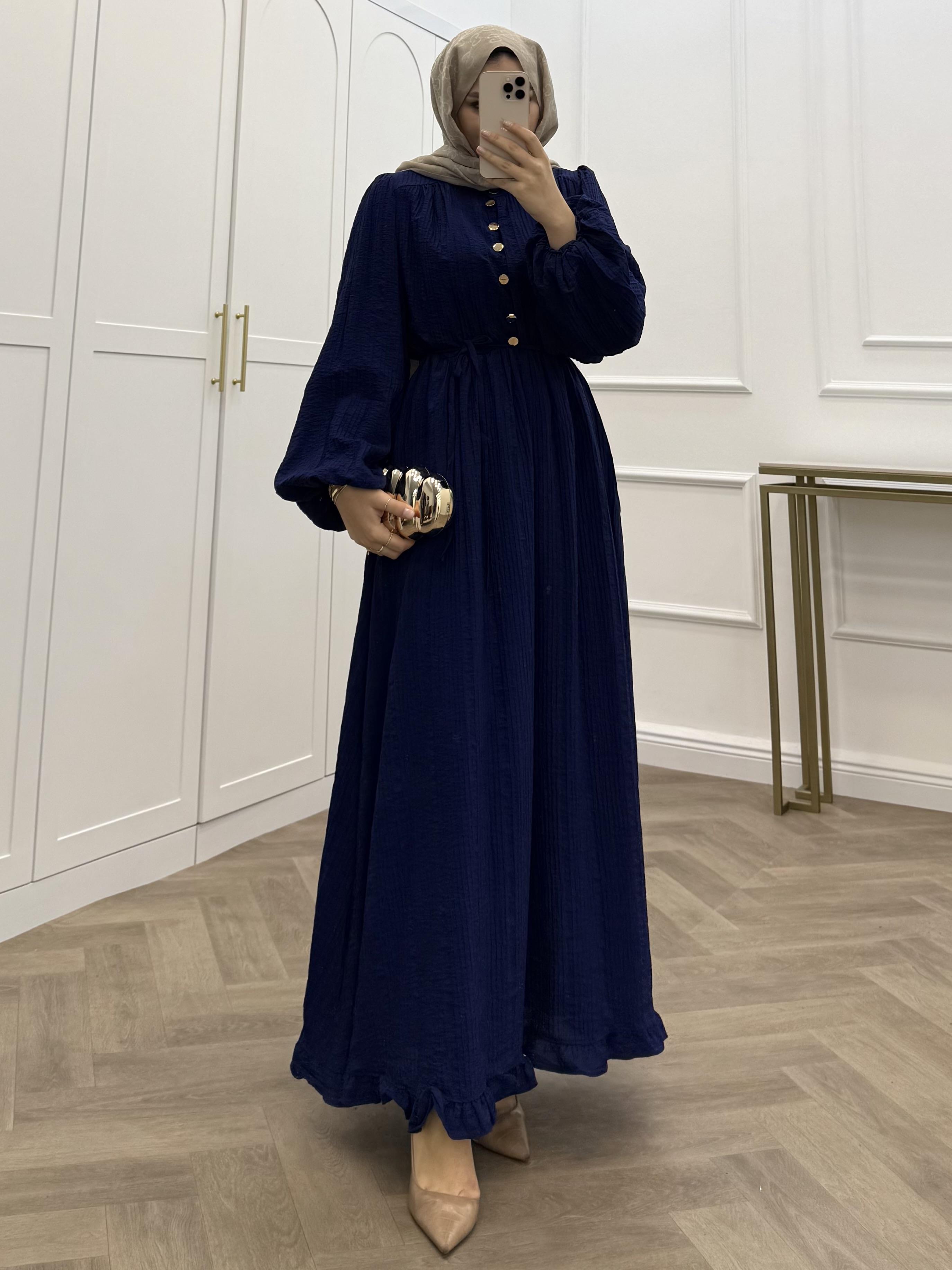 SOLİ GOLD DÜĞMELİ ELBİSE LACİVERT