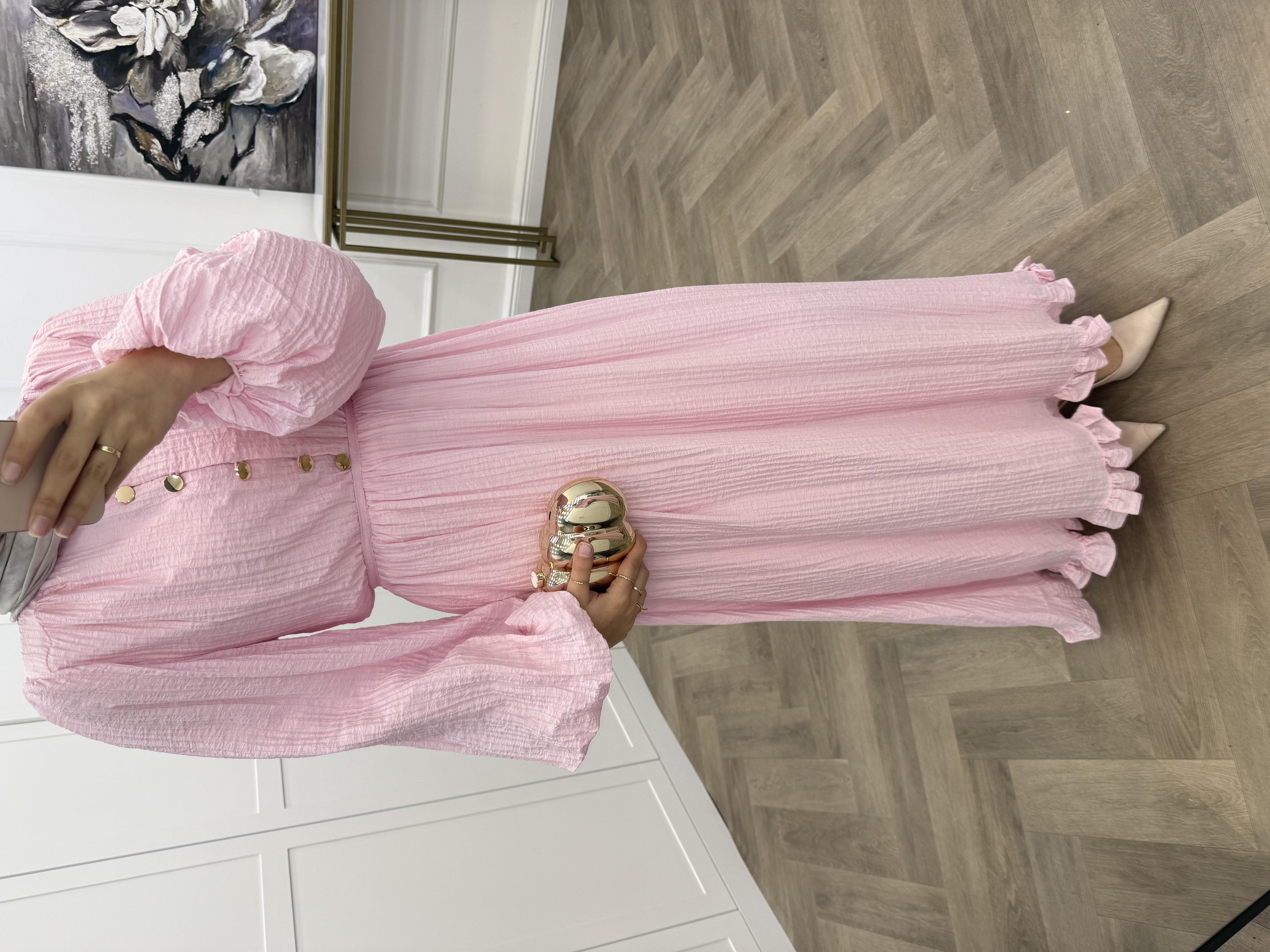 SOLİ GOLD DÜĞMELİ ELBİSE PEMBE