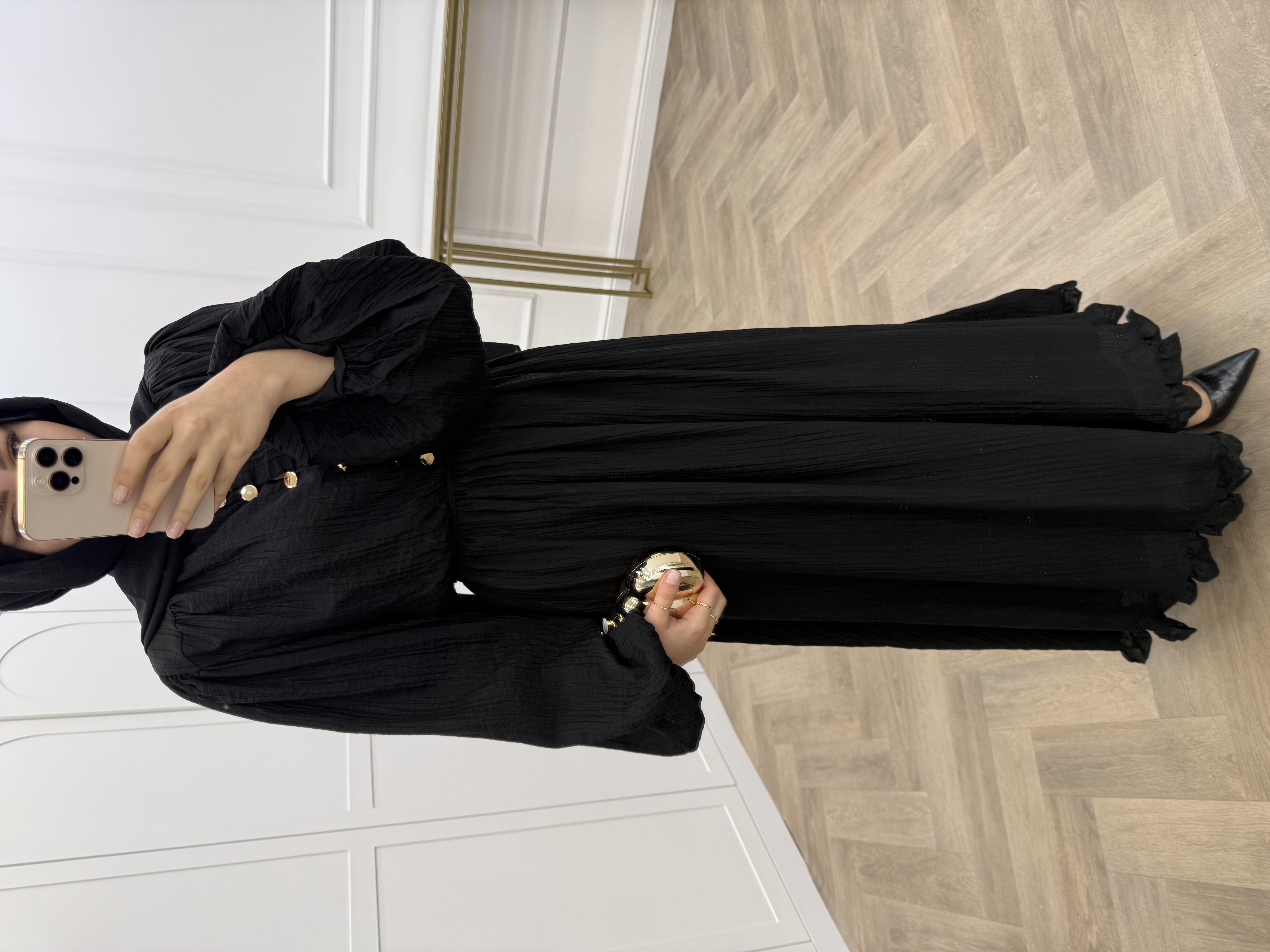 SOLİ GOLD DÜĞMELİ ELBİSE SİYAH