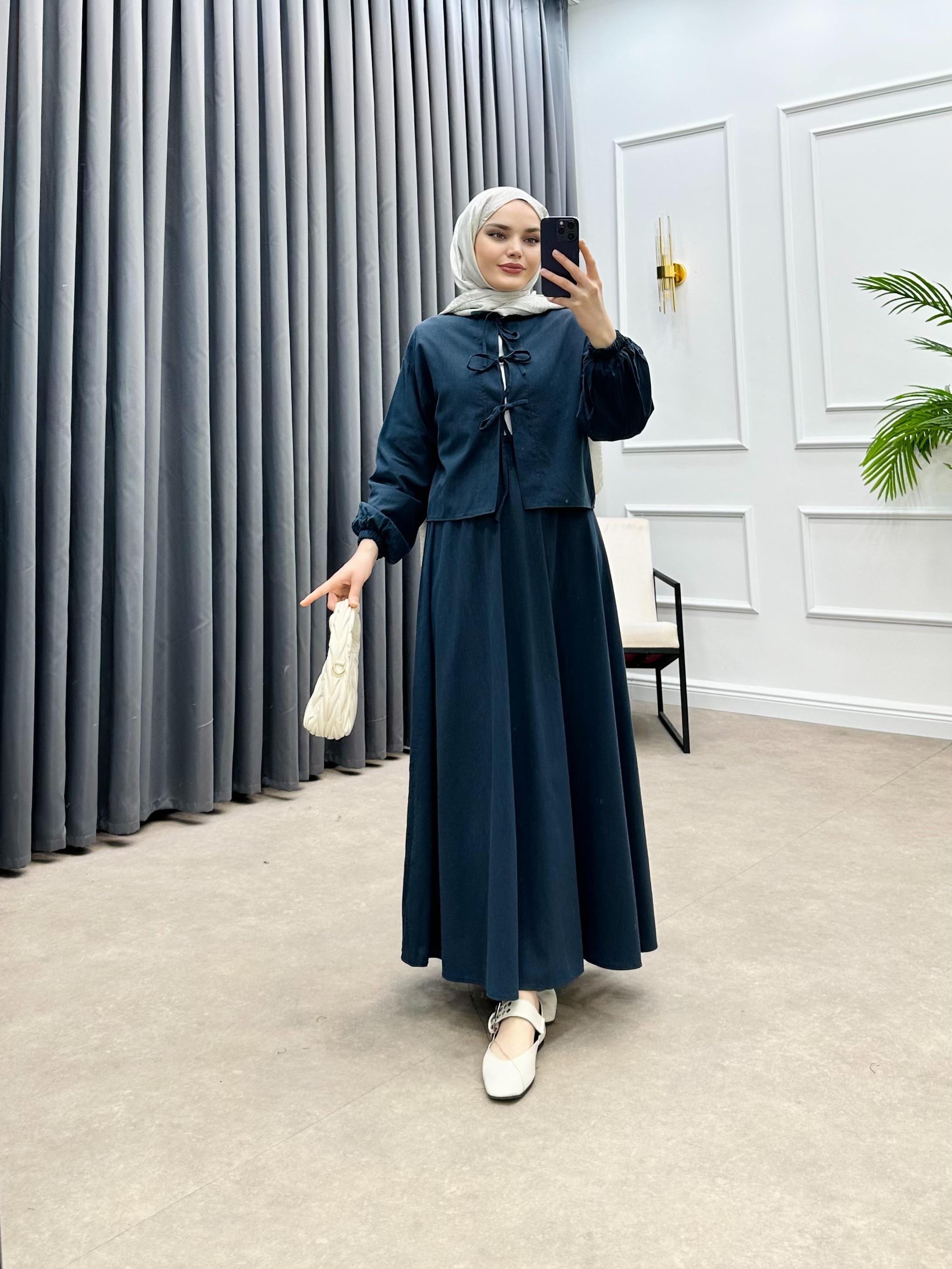 SOVE ETEKLİ KETEN TAKIM LACİVERT