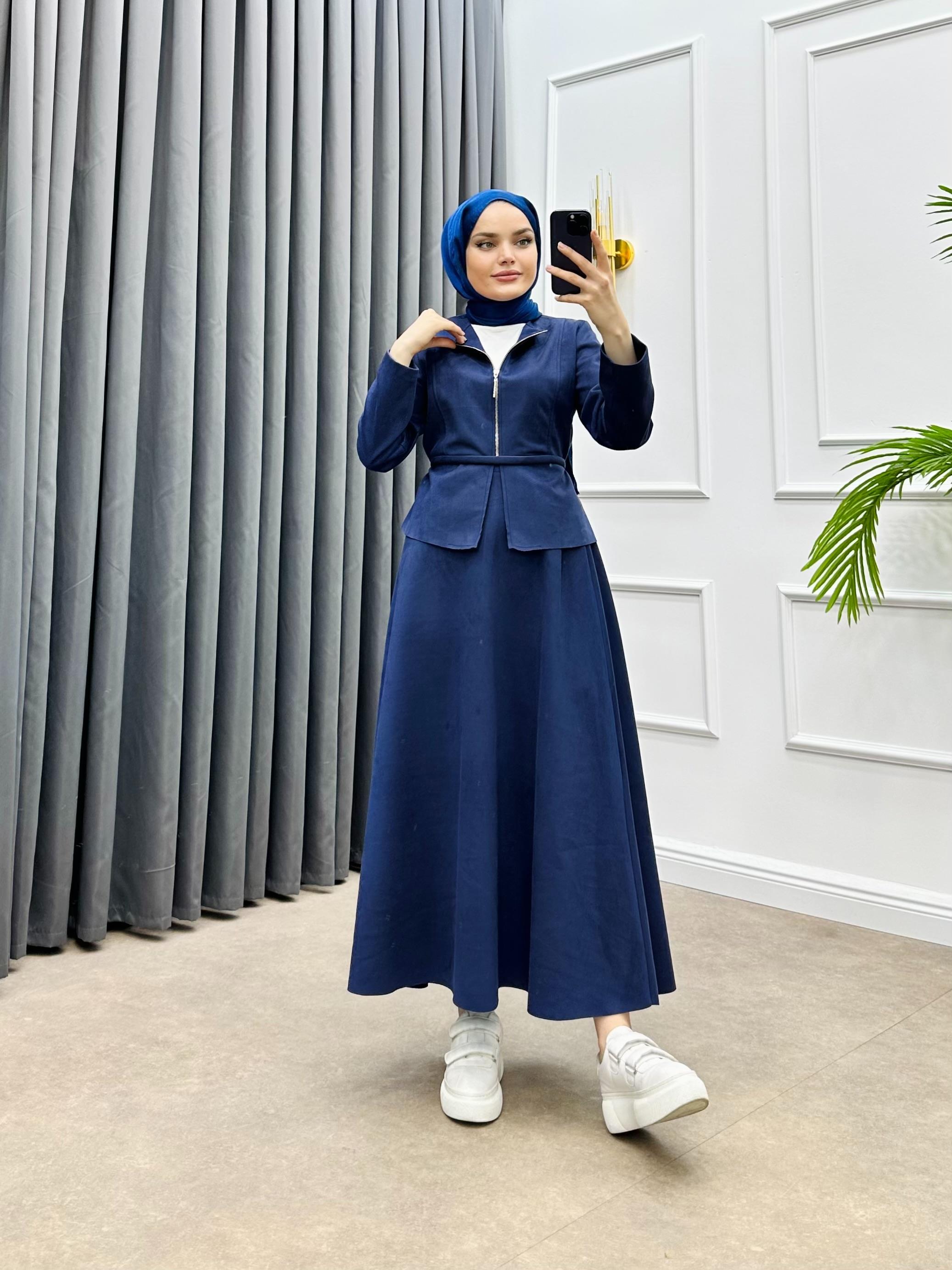 SÜET ETEKLİ TAKIM LACİVERT