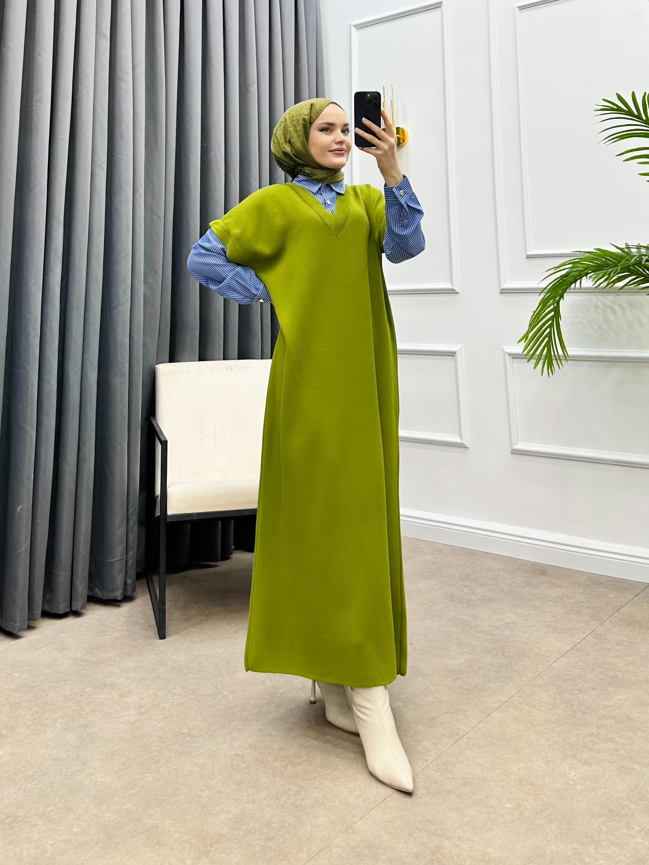 SÜVETER ELBİSE FÜME YAĞ YEŞİLİ