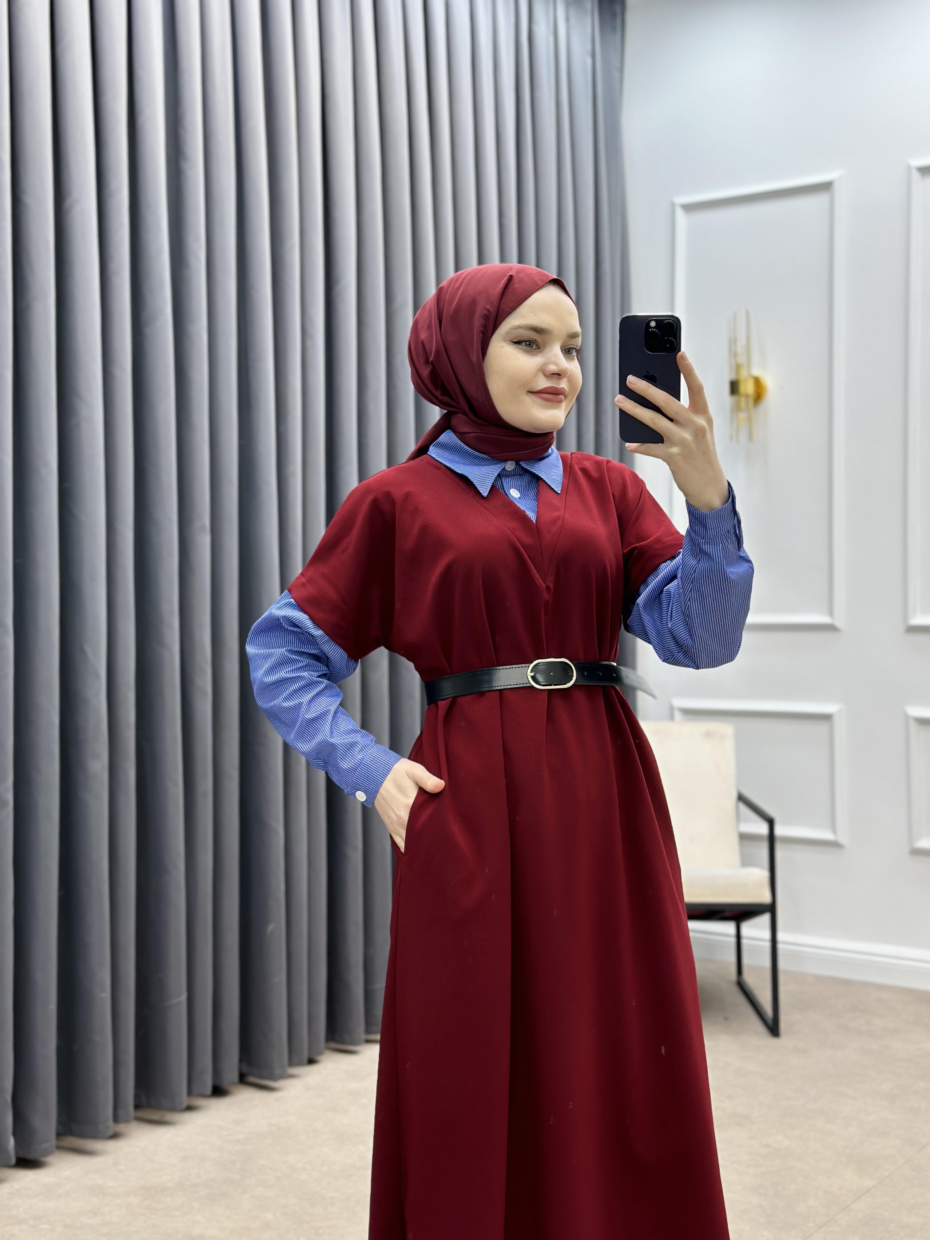 SÜVETER KREP ELBİSE BORDO