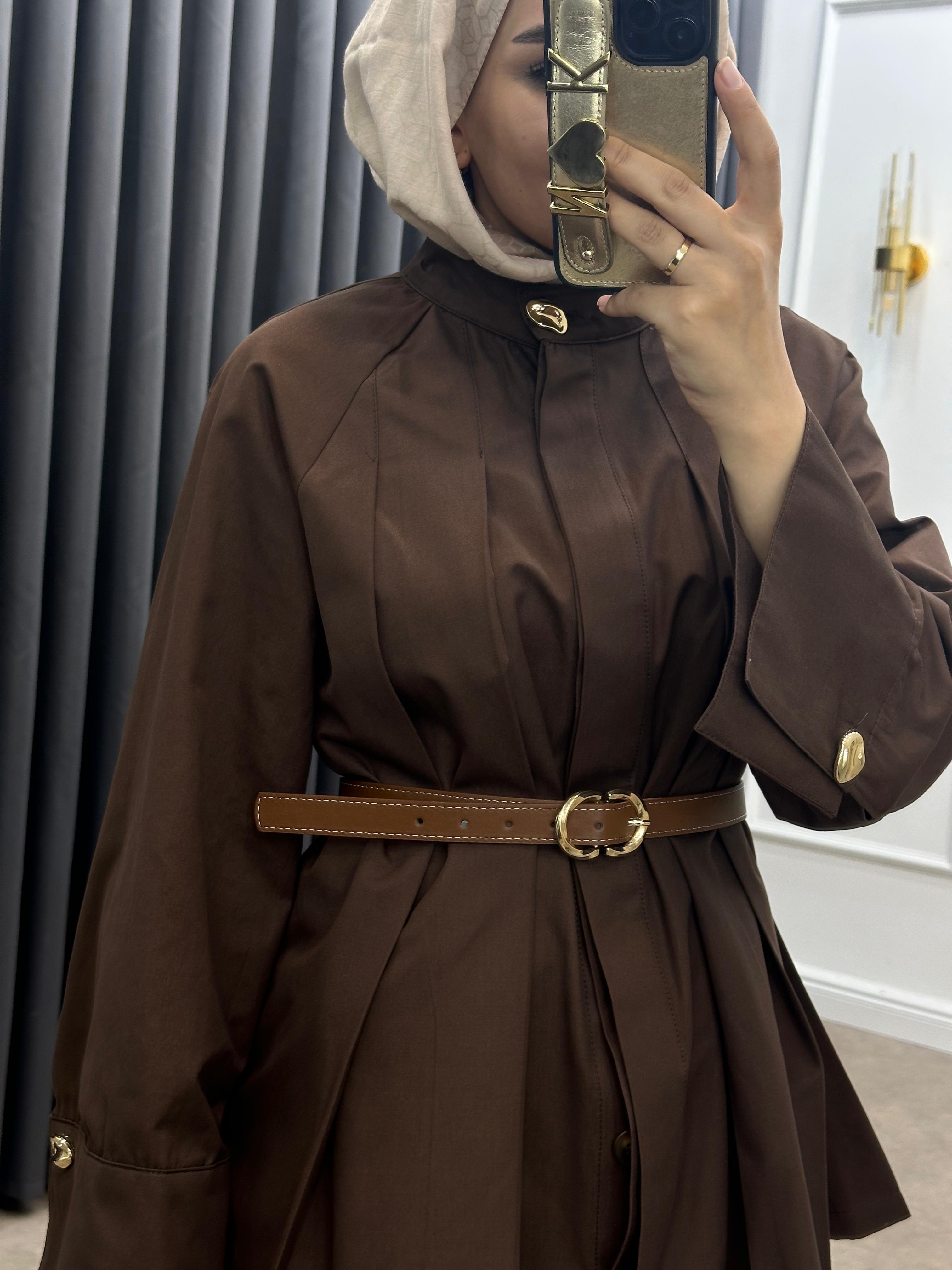 TABA KEMERLİ ÖNÜ PENSLİ TRENÇKOT KAHVE