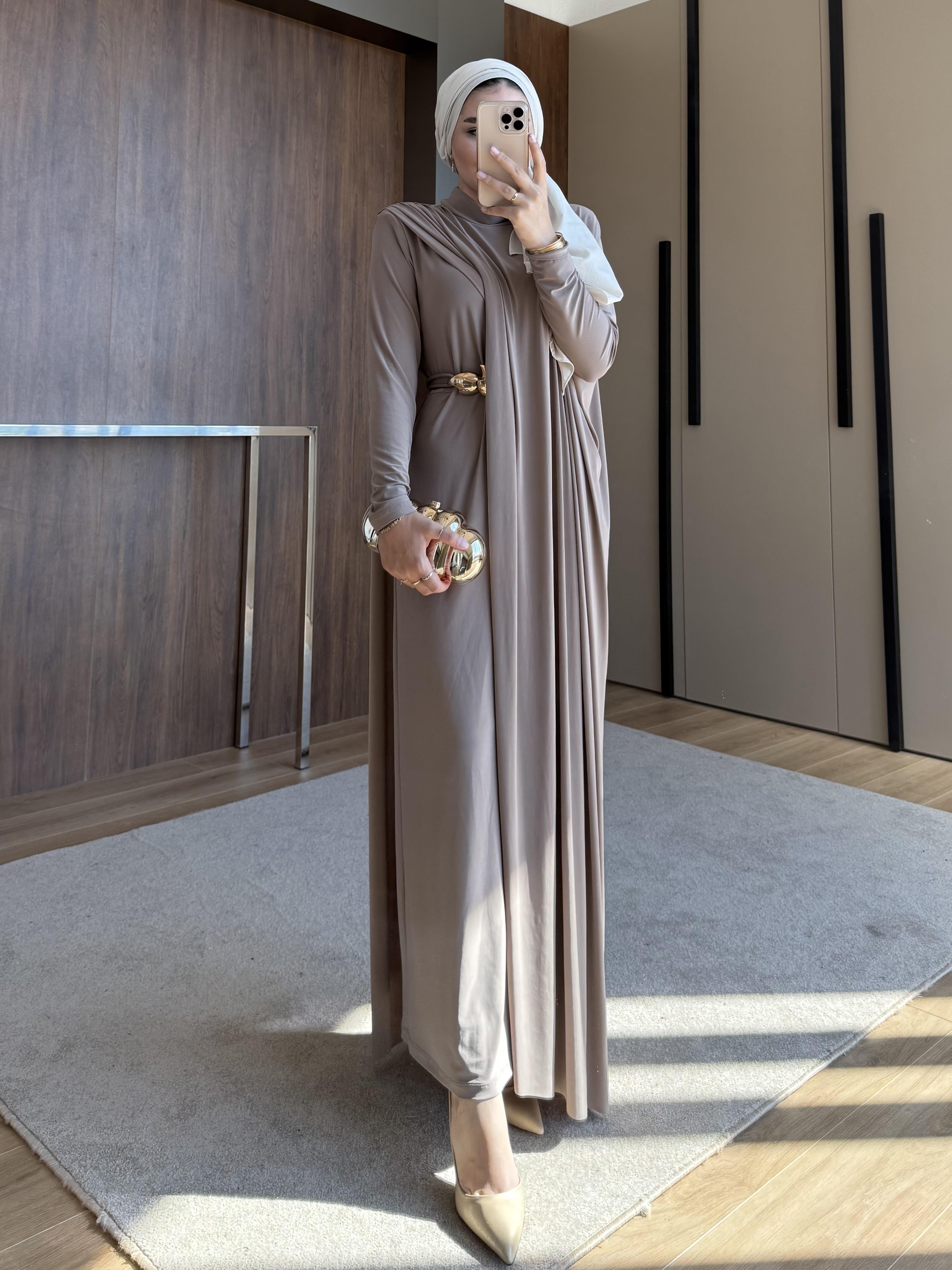 TABA KEMERLİ PENYE ELBİSE BEJ