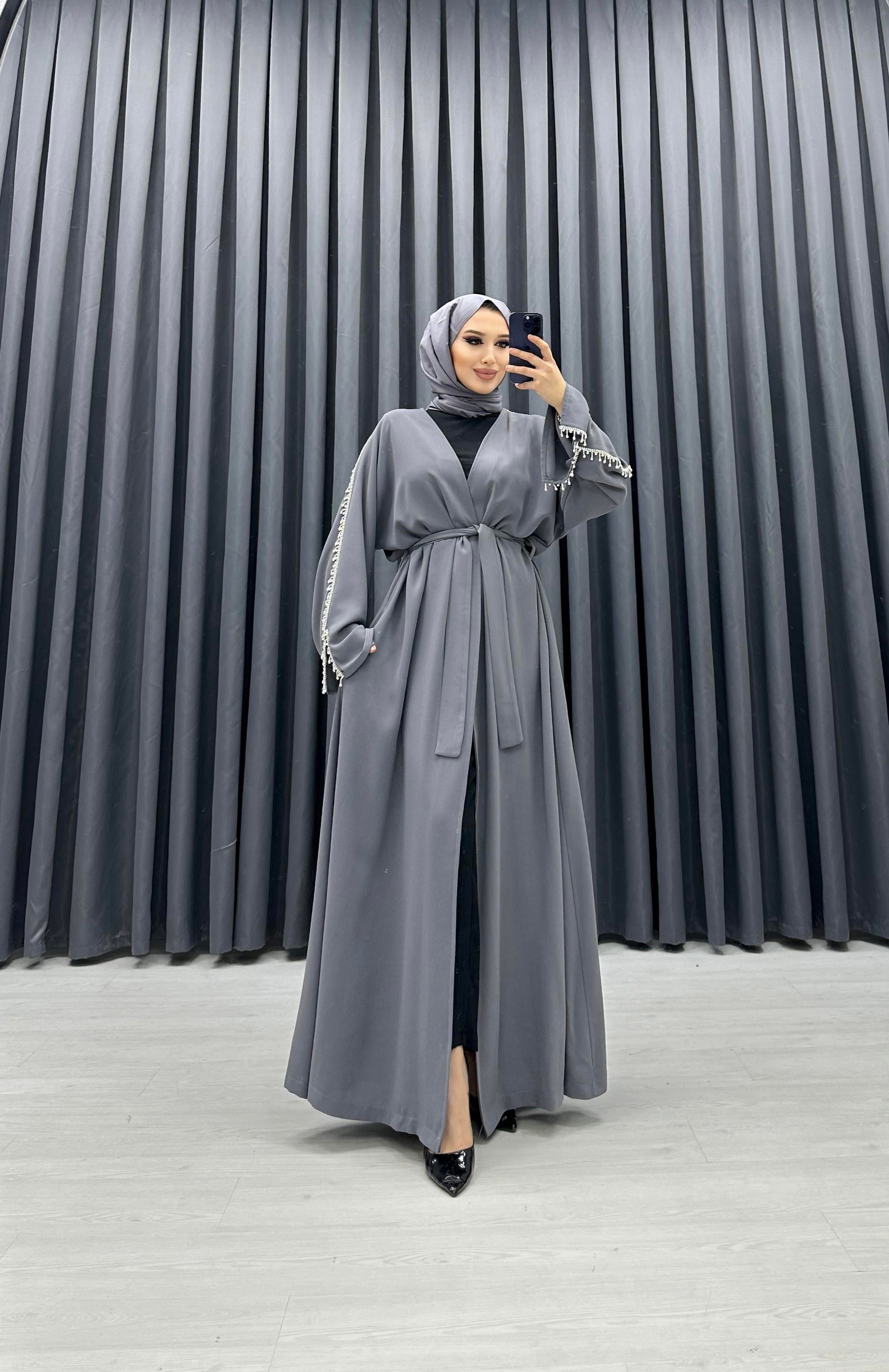 TAŞ DETAYLI ABAYA FÜME
