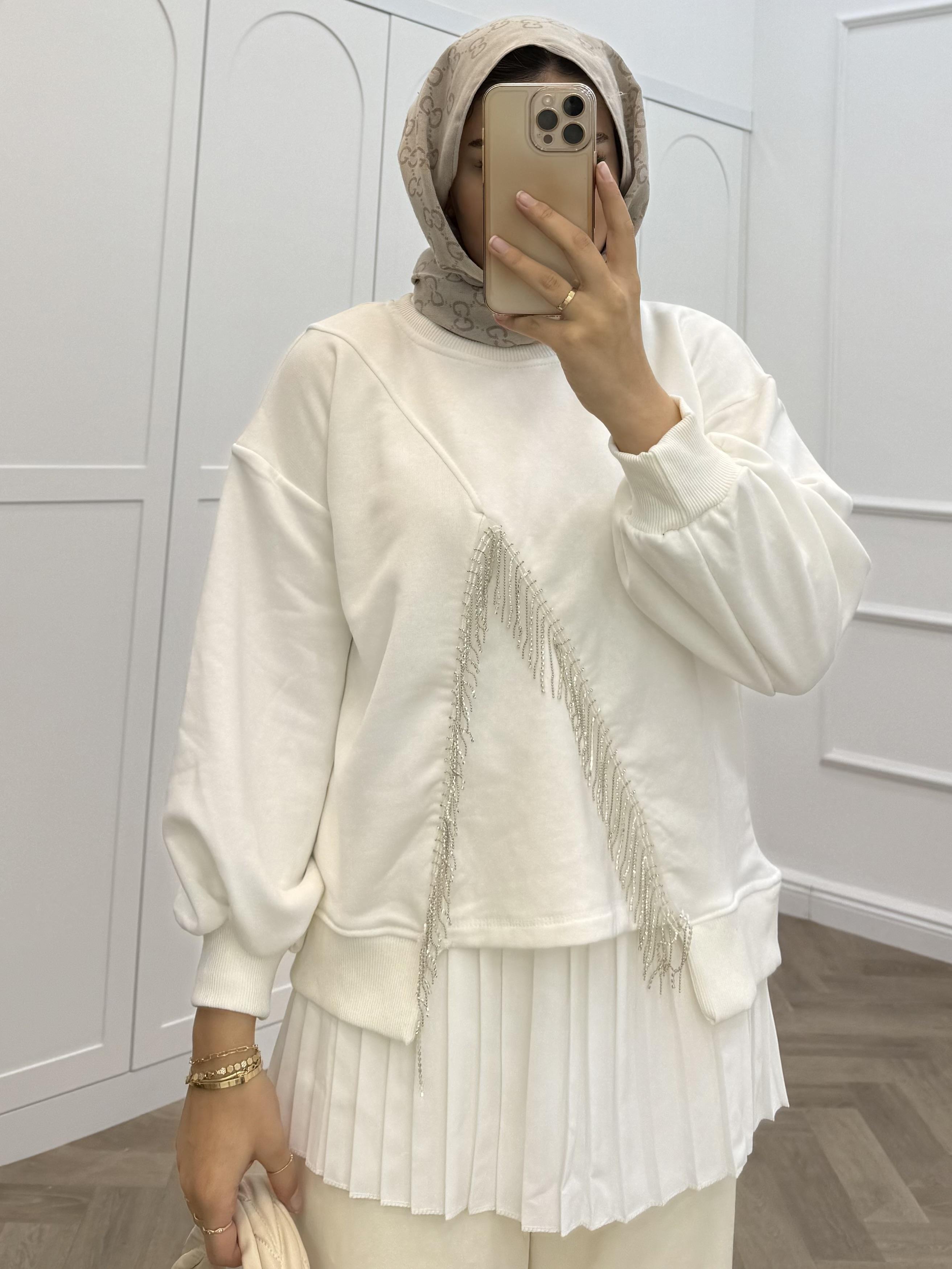 TAŞ PÜSKÜLLÜ SWEAT BEYAZ 