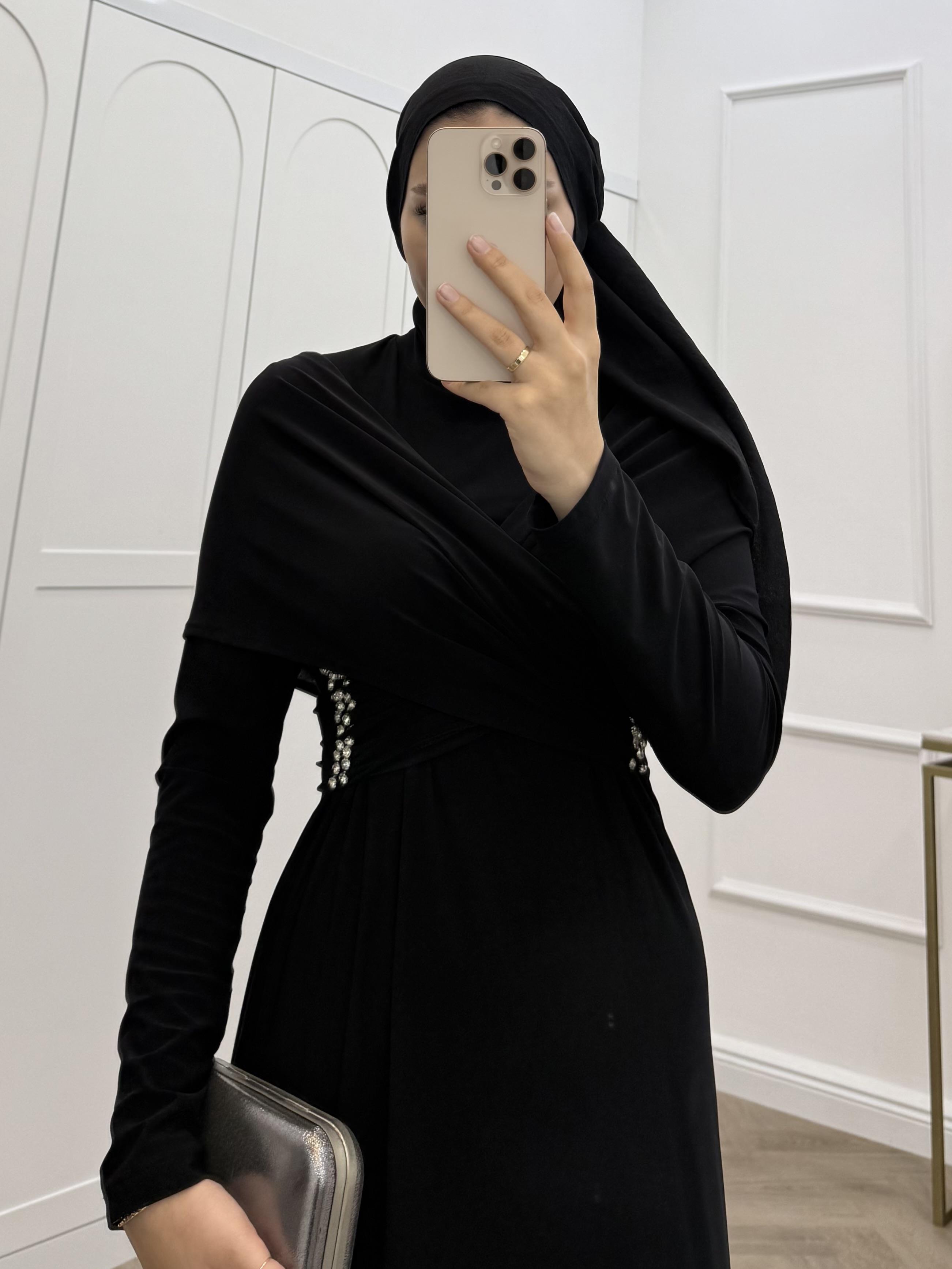 TASARIM TAŞLI SANDY ELBİSE  SİYAH