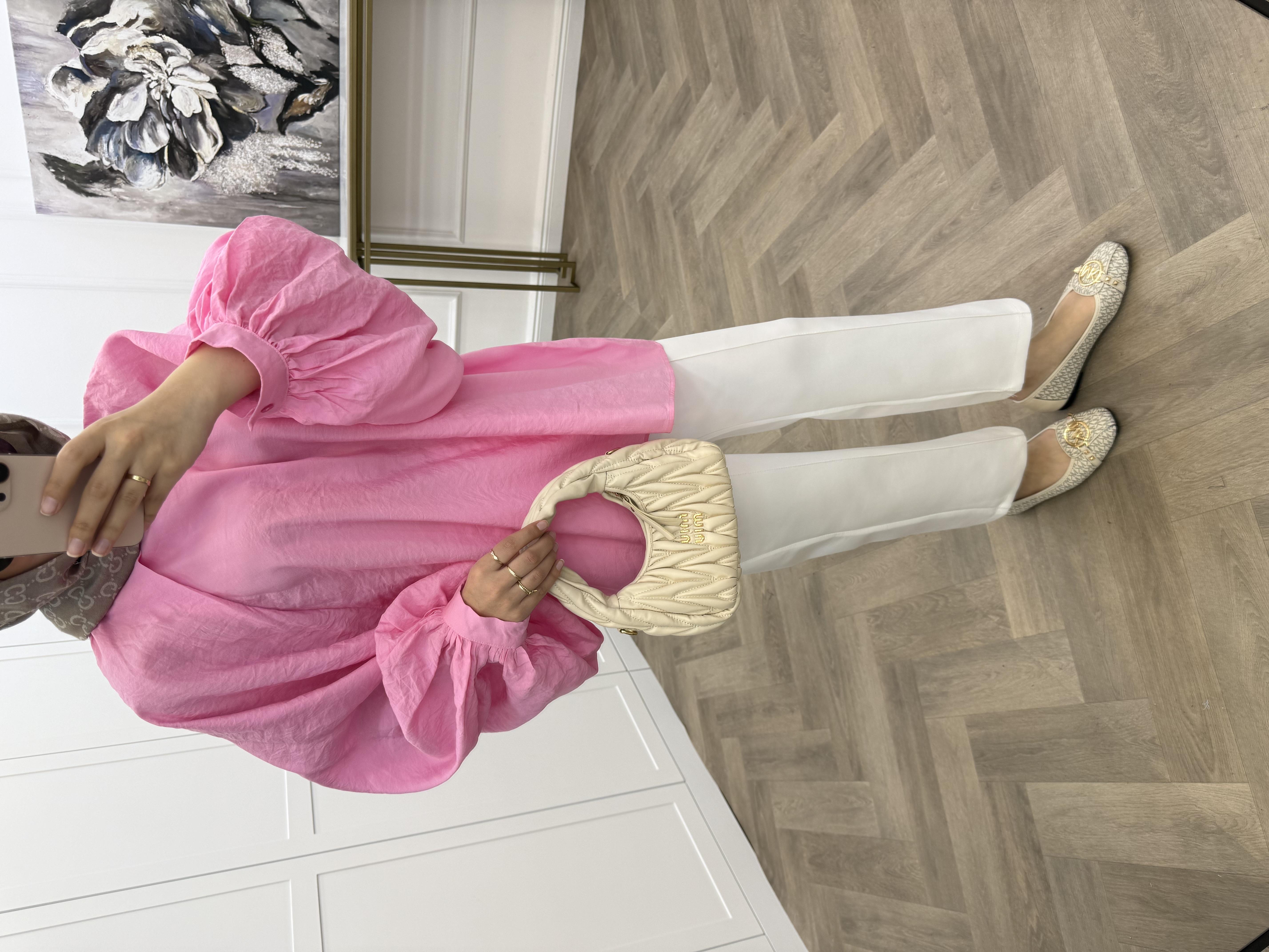 TASARIM YARASA KOL BLUZ PEMBE