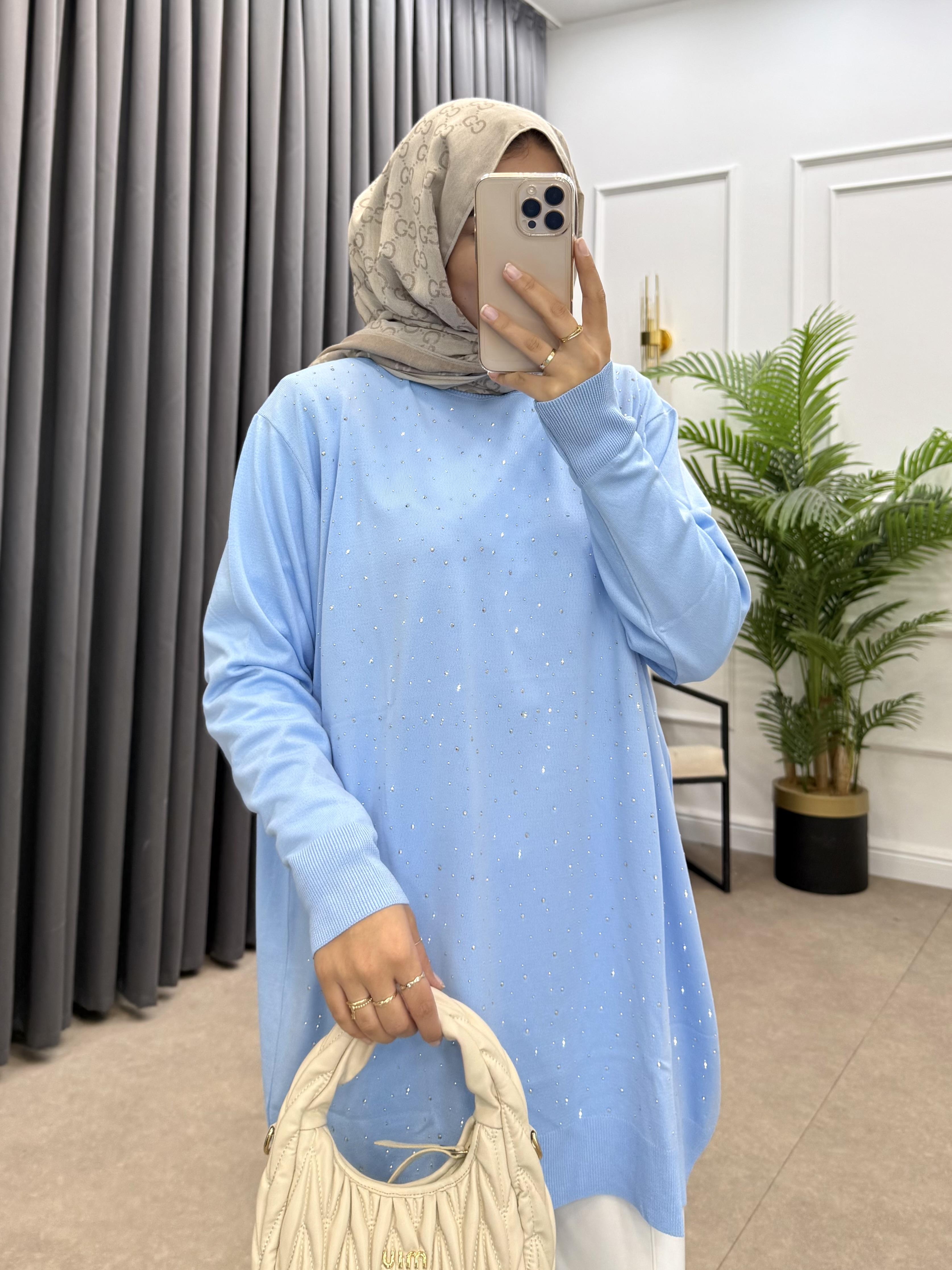 TAŞLI MERSERİZE TUNİK BEBE MAVİSİ