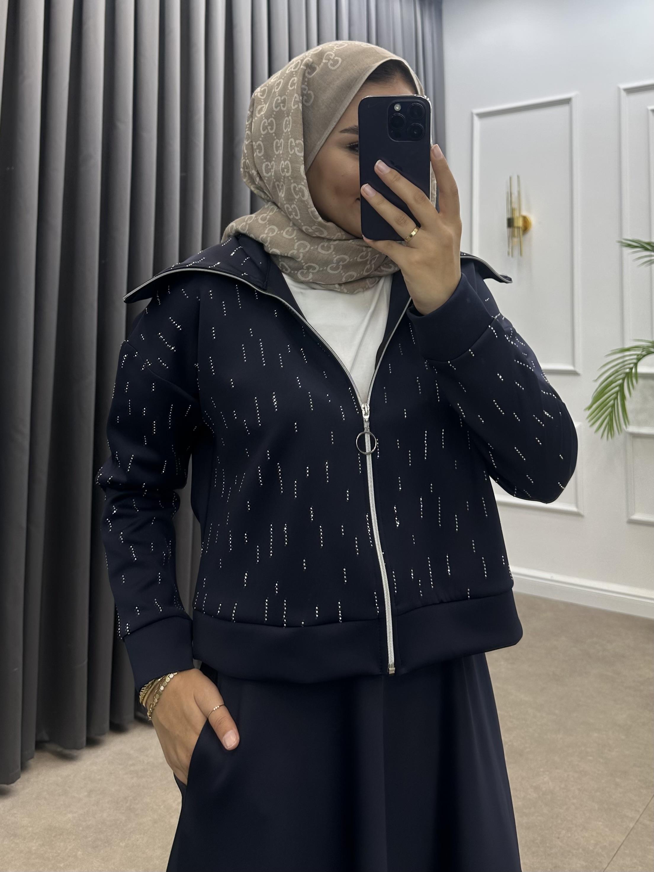 TAŞLI SCUBA ETEKLİ TAKIM LACİVERT