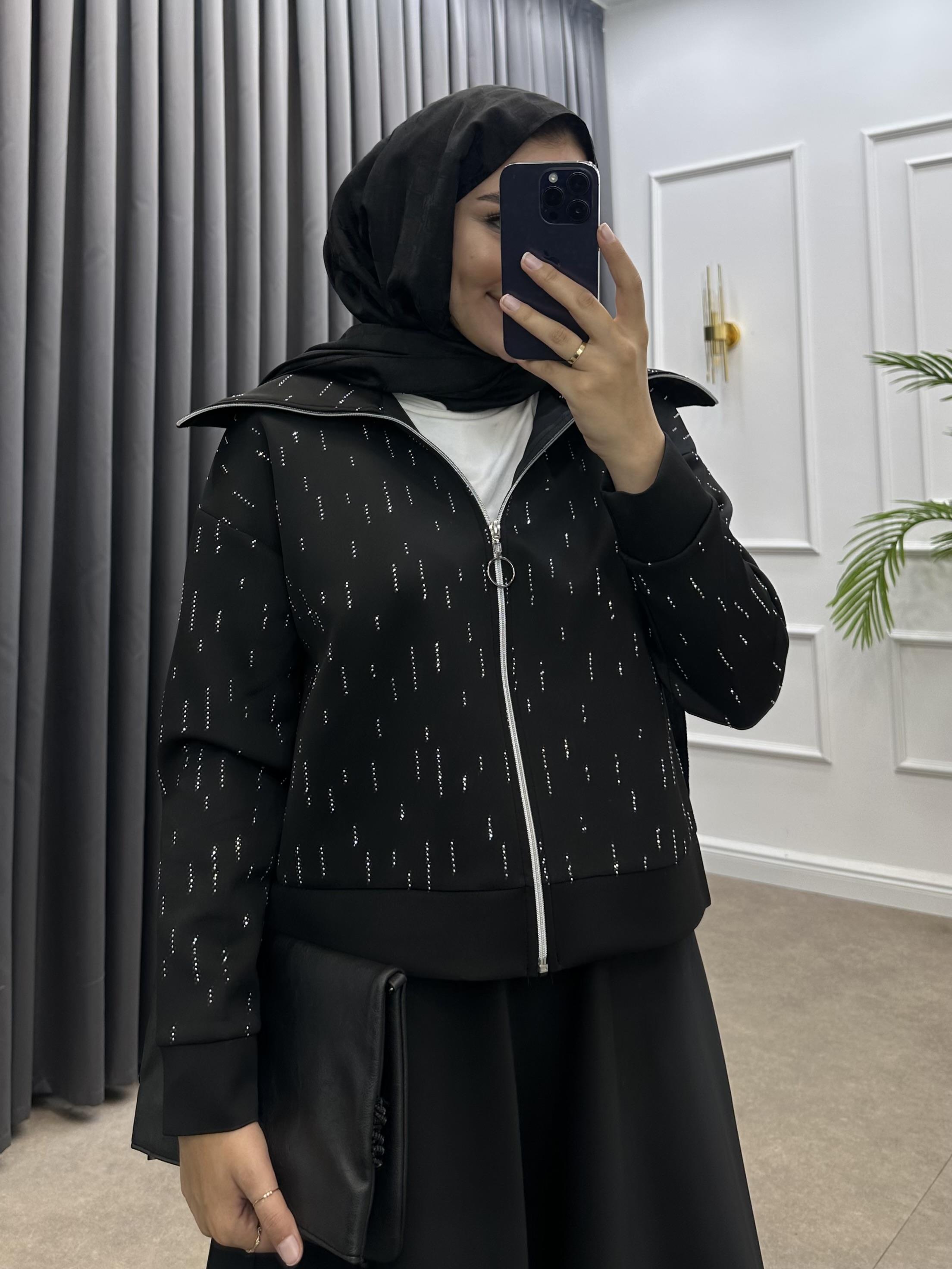 TAŞLI SCUBA ETEKLİ TAKIM SİYAH