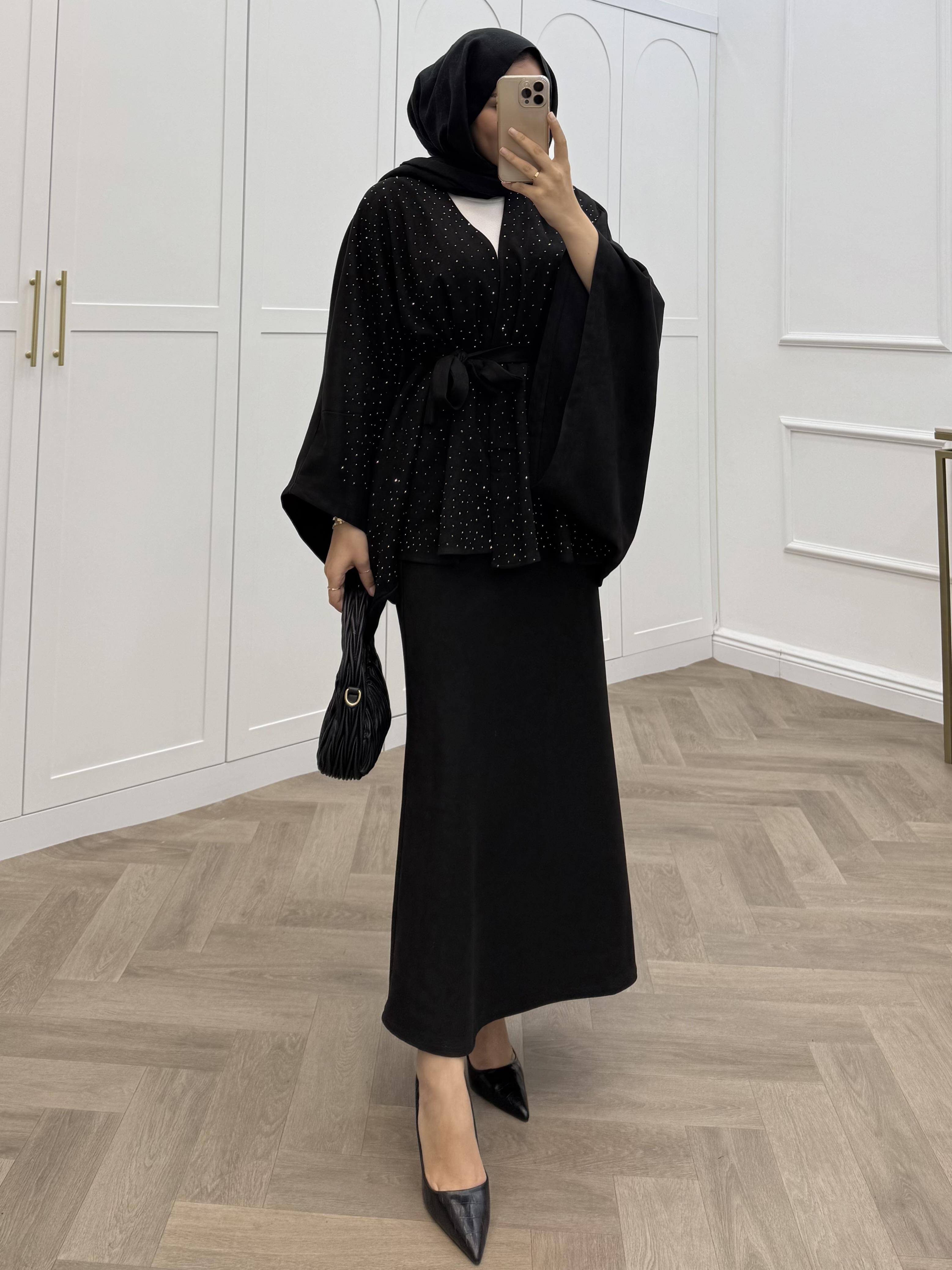 TAŞLI SÜET ETEKLİ TAKIM SİYAH