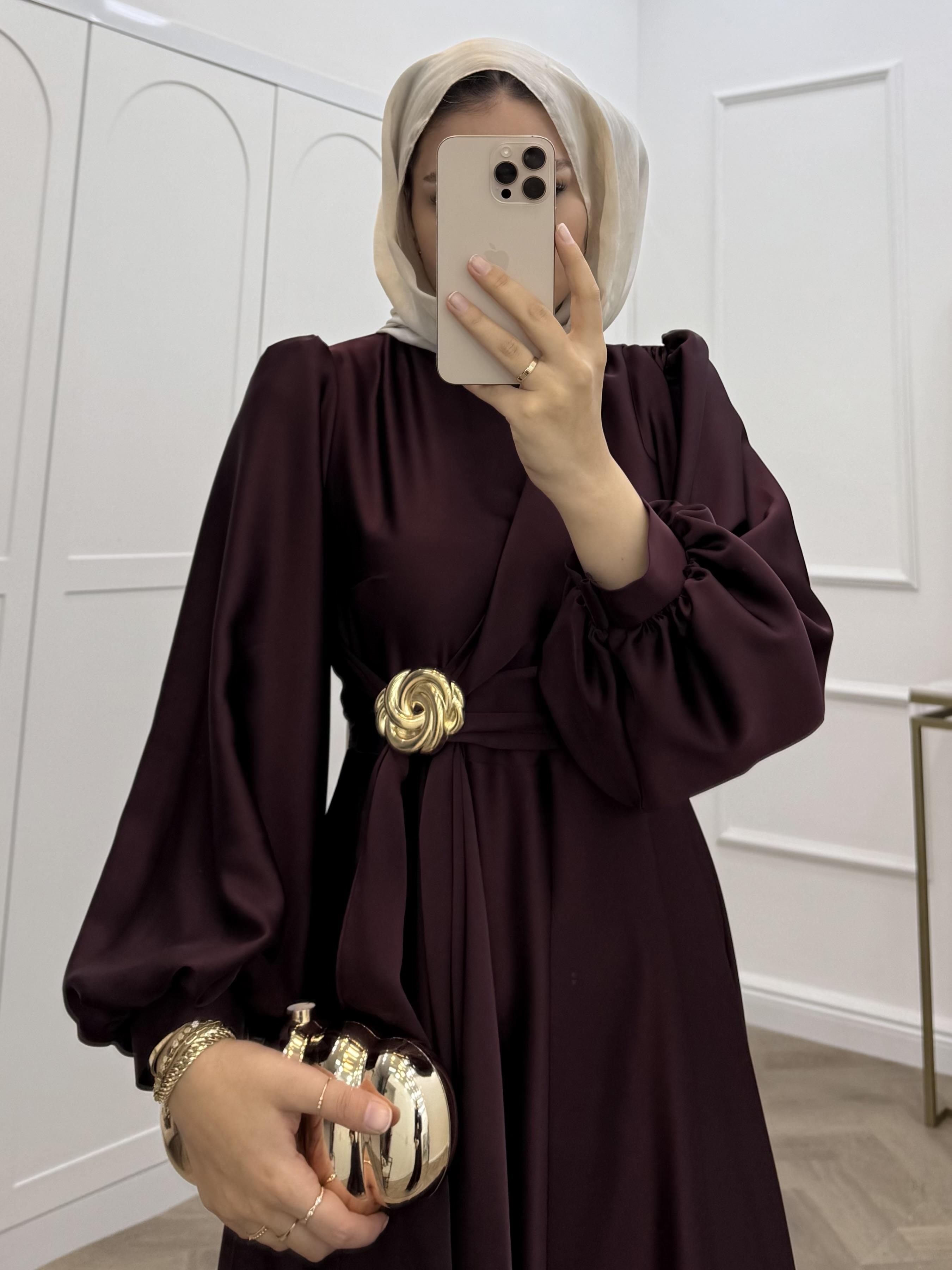 TOKALI SATEN ELBİSE BORDO