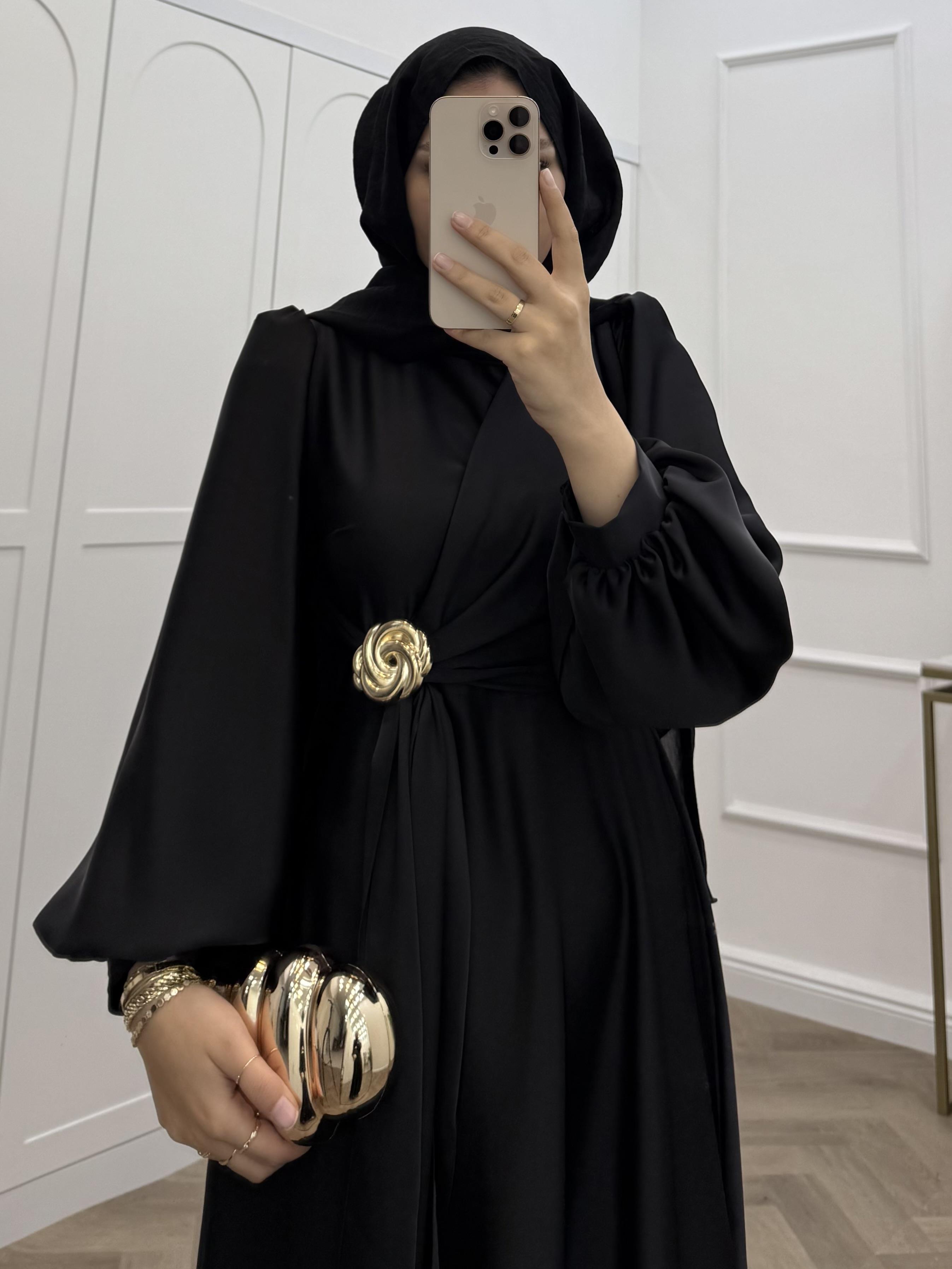 TOKALI SATEN ELBİSE SİYAH 