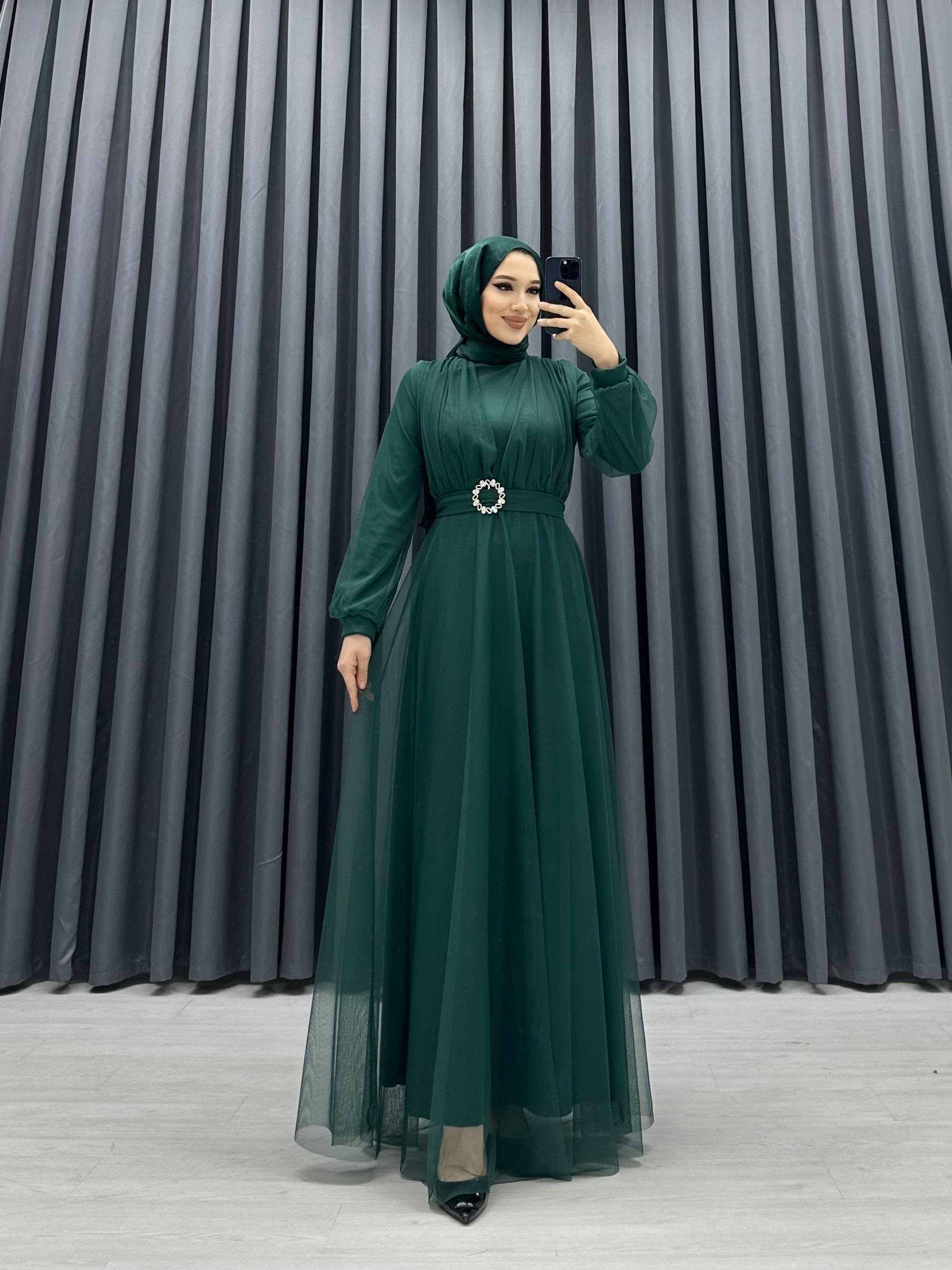 TOKALI TÜL ELBİSE ZÜMRÜT