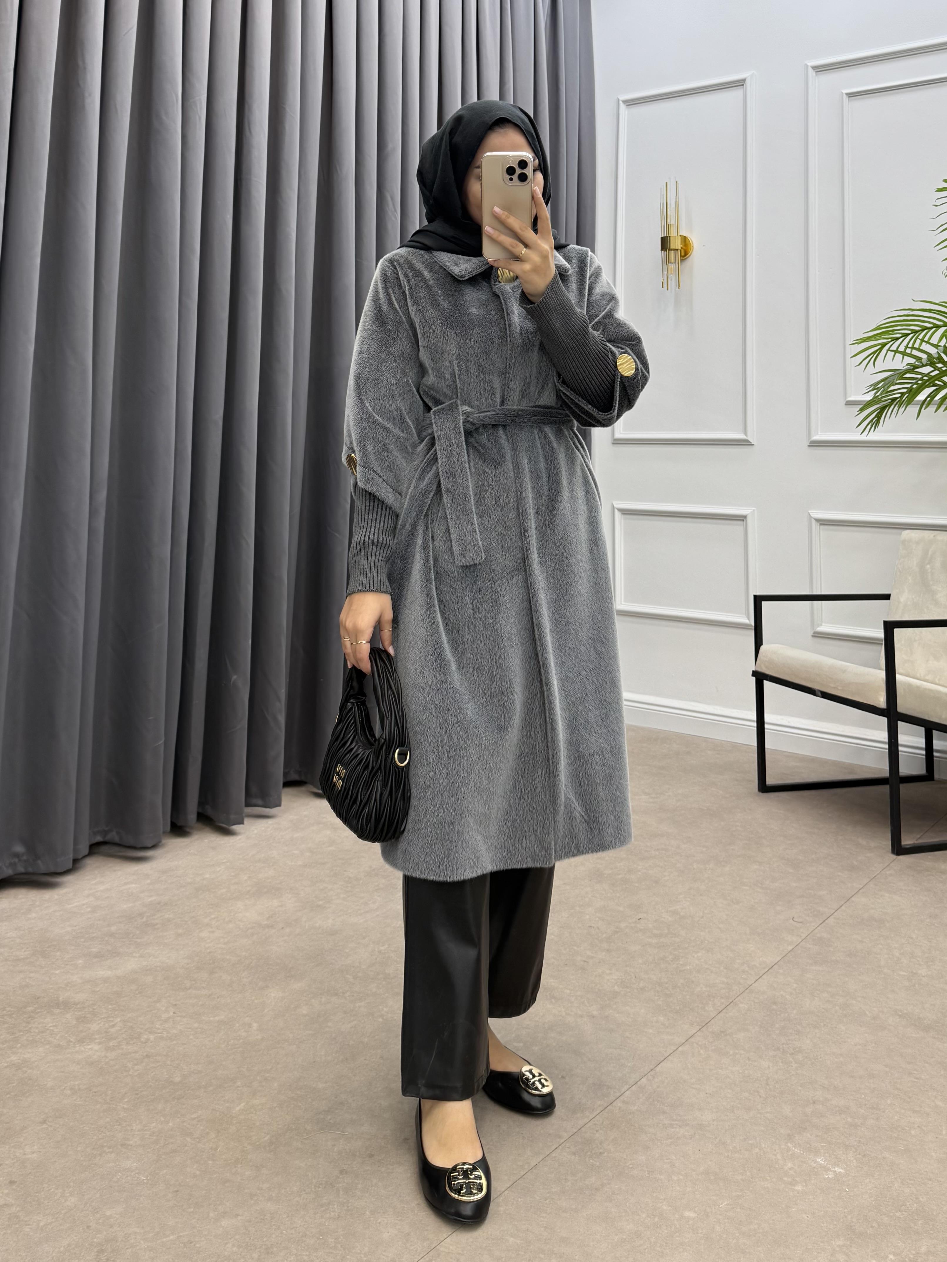 TRİKO KOL ANGORA CEKET FÜME