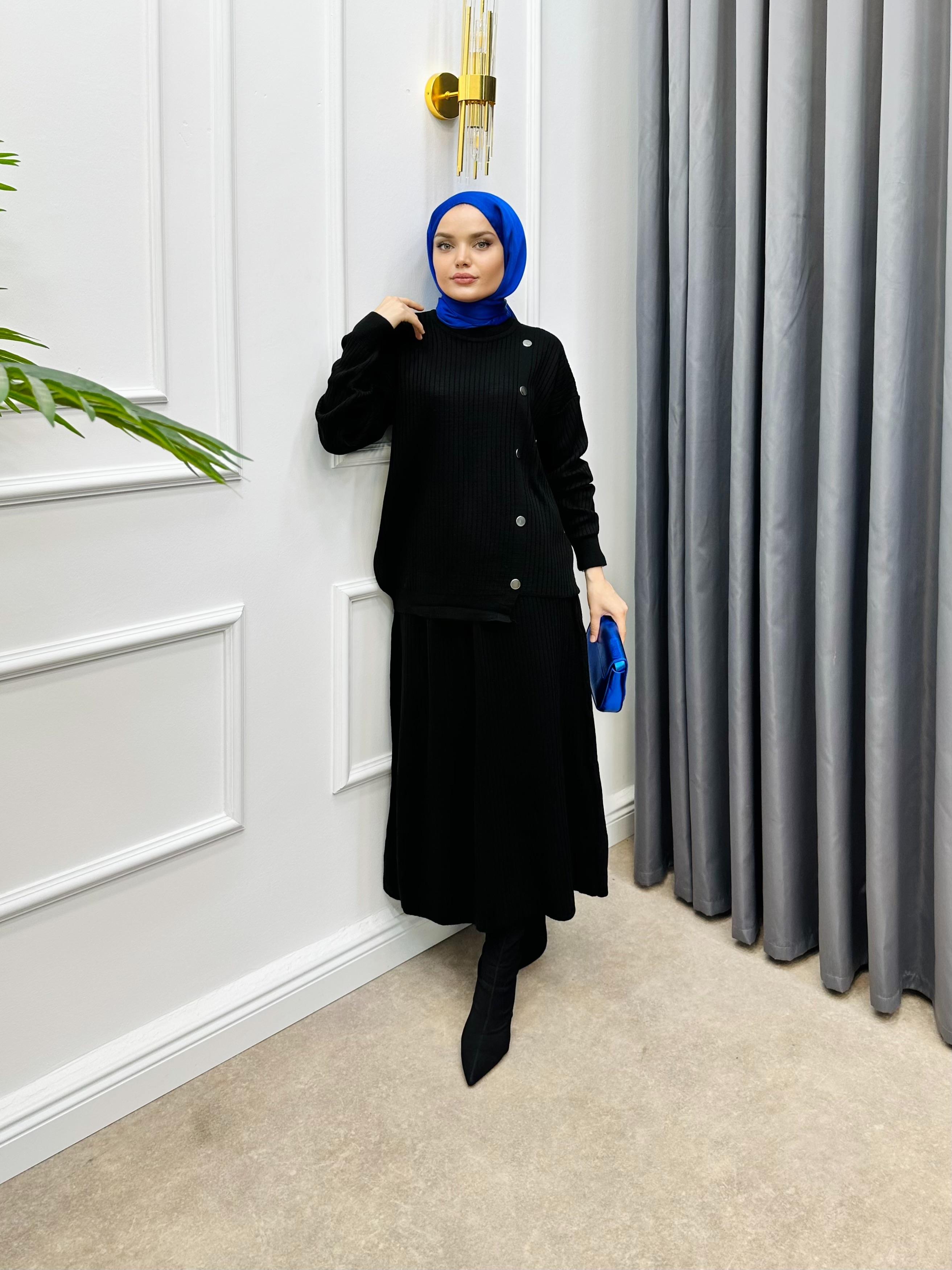 ETEKLİ TRİKO TAKIM SİYAH