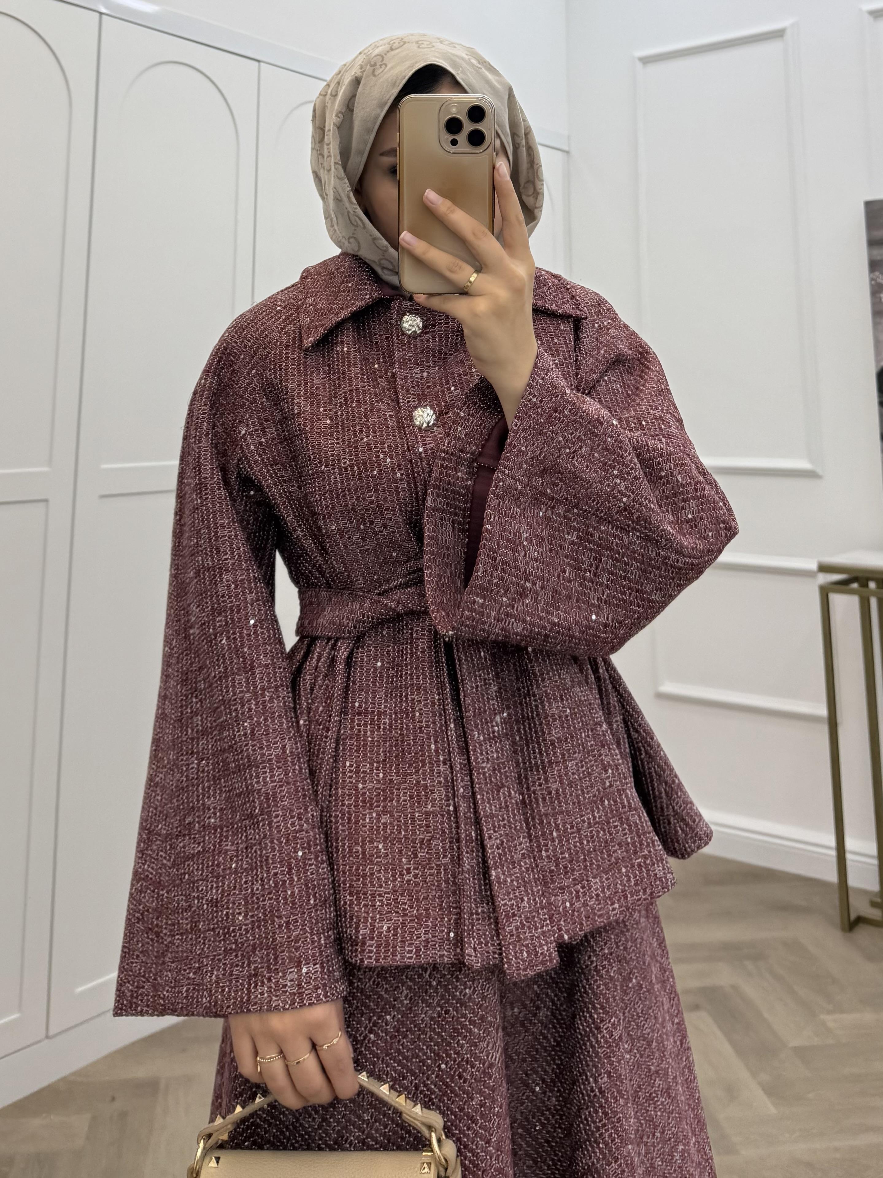 TÜVİT PAYETLİ ETEKLİ TAKIM BORDO