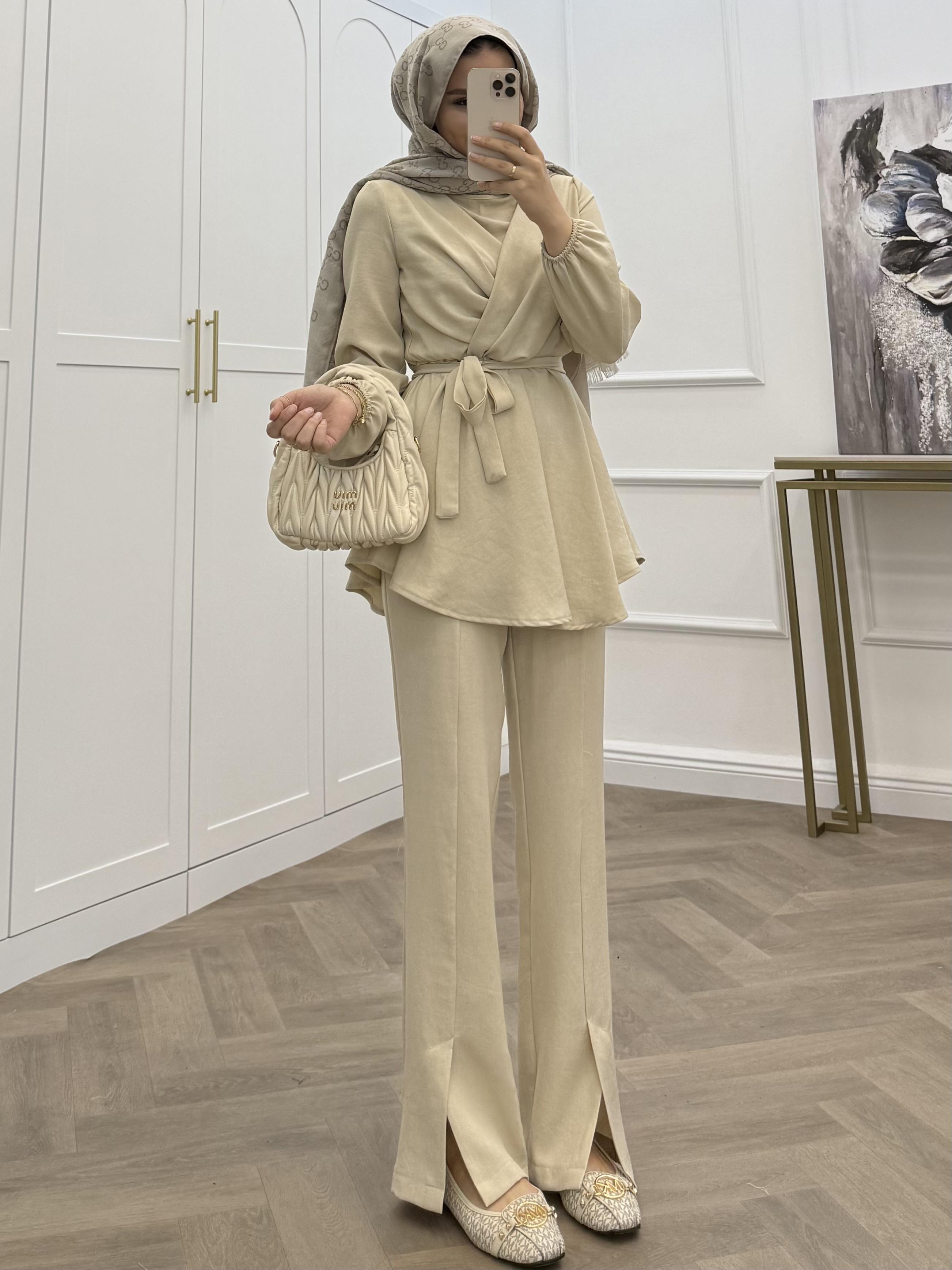 VERA BELİ LASTİKLİ PANTOLONLU TAKIM BEJ