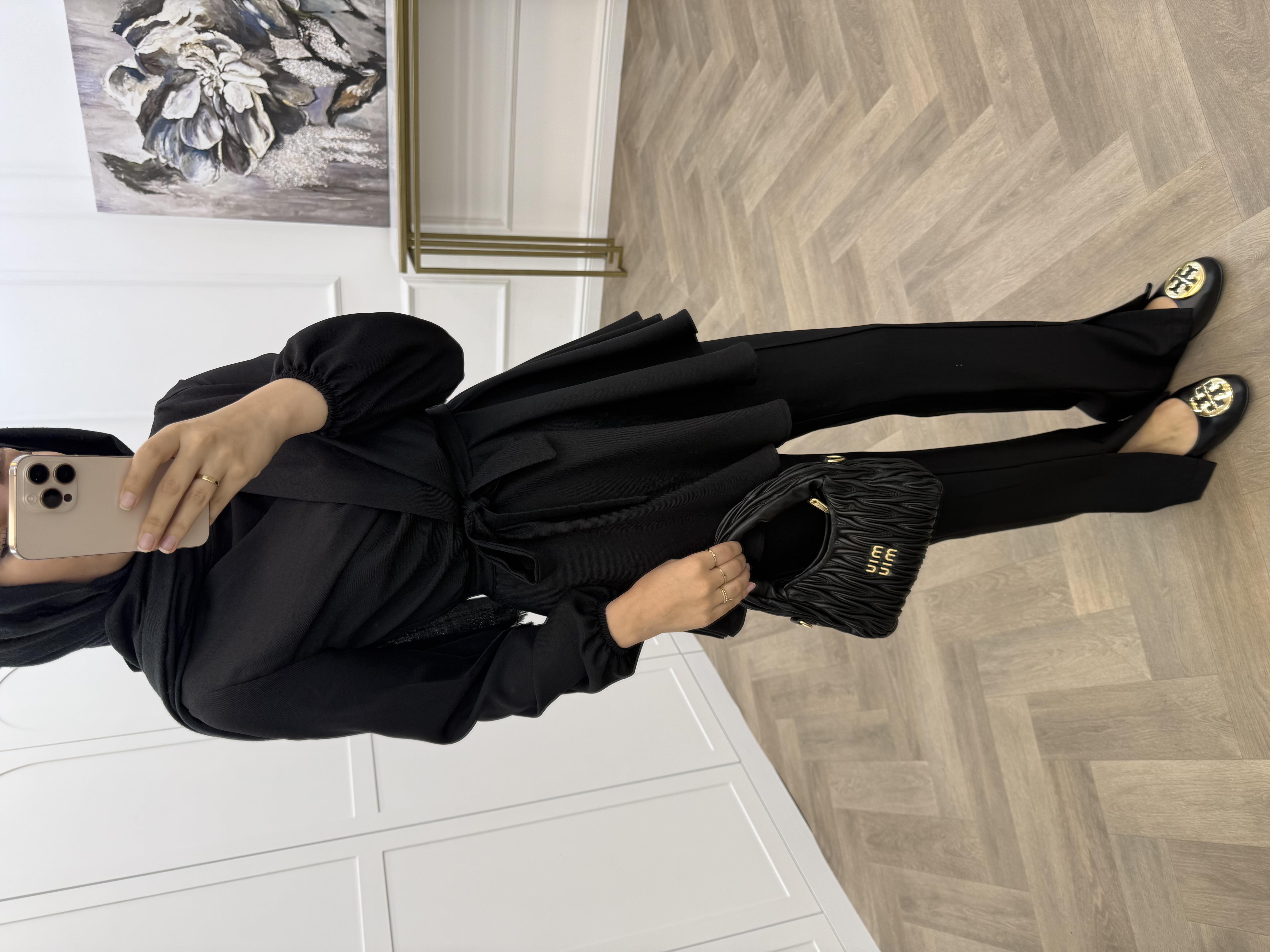VERA BELİ LASTİKLİ PANTOLONLU TAKIM SİYAH
