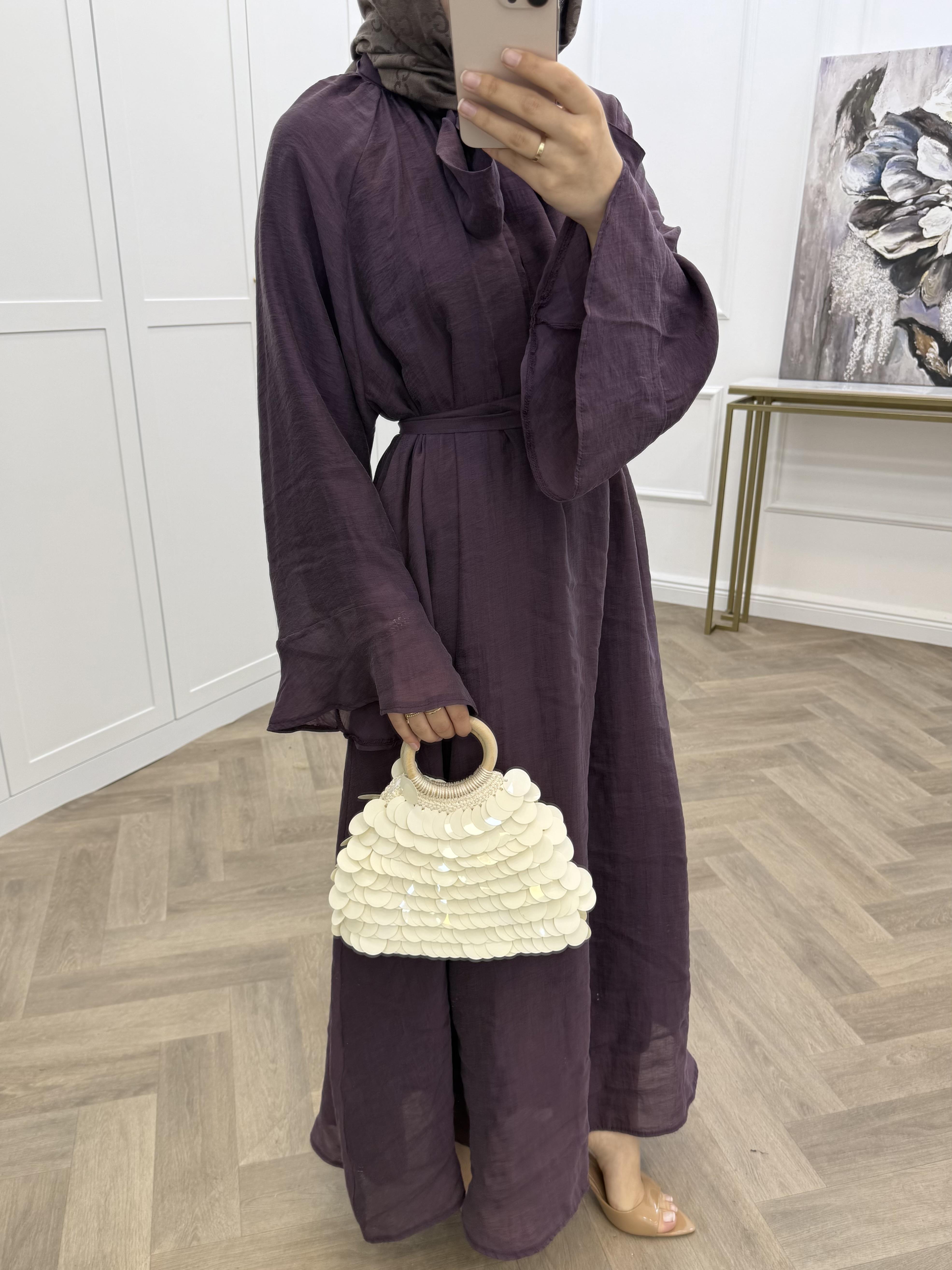 YAKA BAĞCIKLI ŞİFON ELBİSE MÜRDÜM 